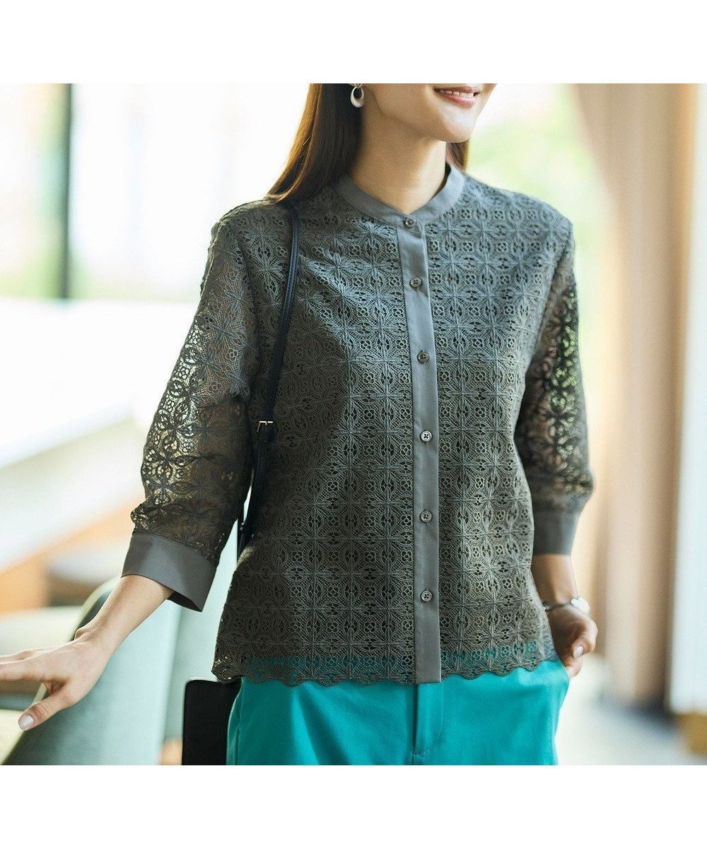 【自由区/JIYU-KU】の【カタログ掲載】ジオメトリックレース ブラウス インテリア・キッズ・メンズ・レディースファッション・服の通販 founy(ファニー) 　ファッション　Fashion　レディースファッション　Fashion for Women　トップス・カットソー　Cut & Sew Tops　シャツ・ブラウス・オフィスカジュアル　Elegant Blouses & Button-Ups　エレガント 上品　Elegant　クロップド　Cropped, Short Length　シンプル　Simple, Minimal　トレンド　Trend, Trending Now　バランス　Balance, Style Balance　フレア　Flare, Flared　ブロッキング　Color Blocking, Panel Design　ボトム　Bottoms, Lower Wear　レース　Lace, Lace Fabric　ワイド　Wide, Wide Fit　夏　Summer　春　Spring　S/S・春夏　SS, Spring/Summer, Warm Season　無地　Plain, Solid Color　透かし　Cut-Out, Lacework　カーキ|ID: prp329100004891394 ipo3291000000036562217