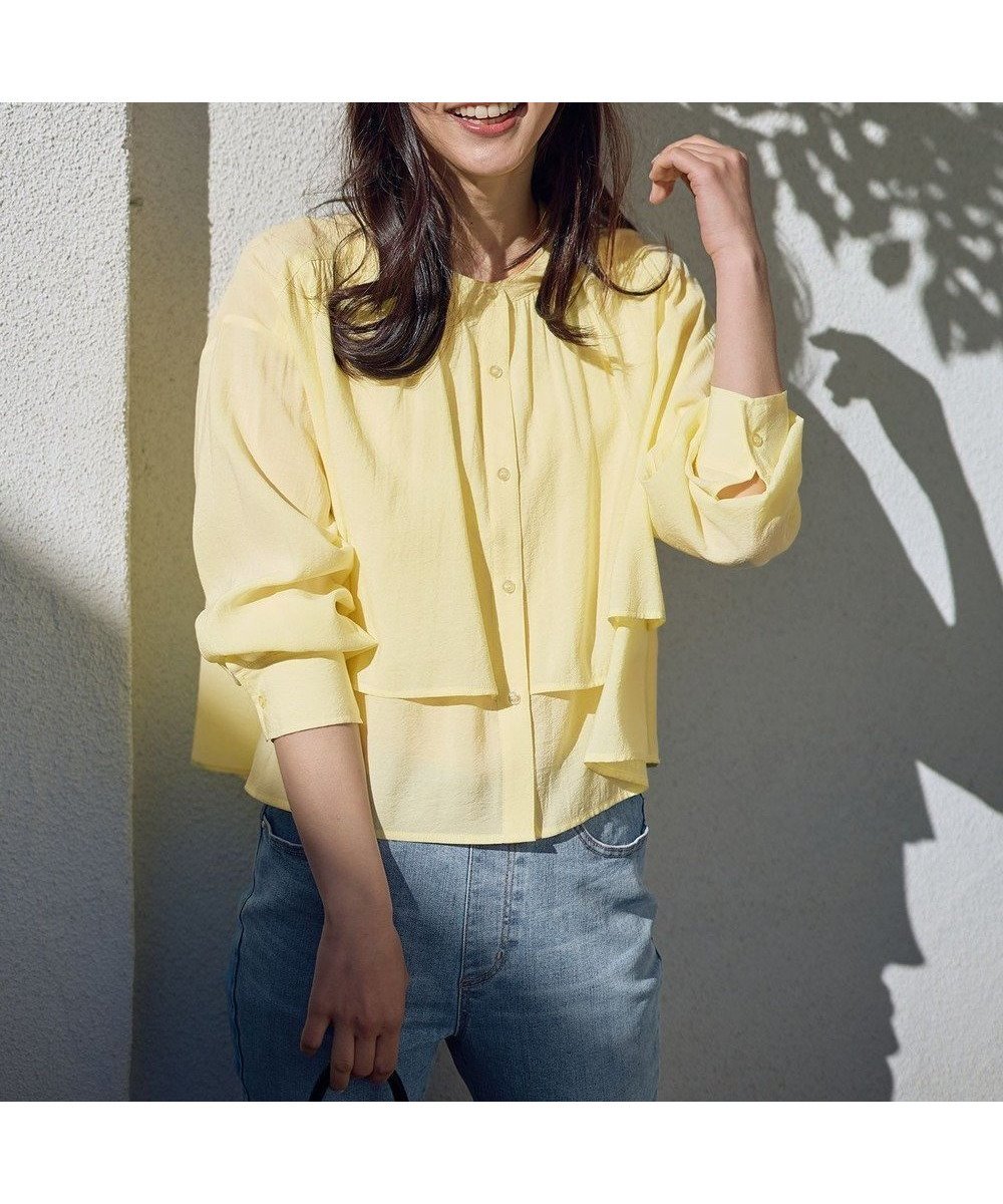 【エニー/ANY】のラッフルクロップドシャツ インテリア・キッズ・メンズ・レディースファッション・服の通販 founy(ファニー) 　ファッション　Fashion　レディースファッション　Fashion for Women　トップス・カットソー　Cut & Sew Tops　シャツ・ブラウス・オフィスカジュアル　Elegant Blouses & Button-Ups　イエロー　Yellow　春　Spring　クロップド　Cropped, Short Length　ダウン　Down, Puffer　デニム　Denim, Jeans Material　トレンド　Trend, Trending Now　ベーシック　Basic, Essential　ボトム　Bottoms, Lower Wear　羽織　Haori, Light Jacket　ラッフル　Ruffle, Frill　S/S・春夏　SS, Spring/Summer, Warm Season　おすすめ　Recommended / Our Picks　夏　Summer　ビジネス 仕事 通勤　Business / Work / Commuting　イエロー|ID: prp329100004891983 ipo3291000000036566940