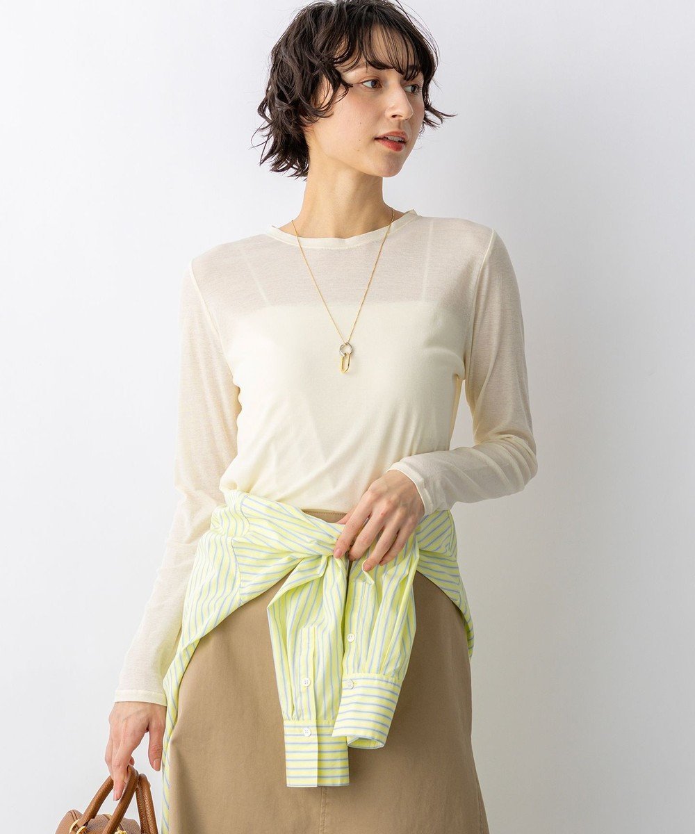 【23区/NIJYUSANKU】の【見上愛さん着用】シアーフライス レイヤード ロンTEE インテリア・キッズ・メンズ・レディースファッション・服の通販 founy(ファニー) 　ファッション　Fashion　レディースファッション　Fashion for Women　トップス・カットソー　Cut & Sew Tops　シャツ・ブラウス・オフィスカジュアル　Elegant Blouses & Button-Ups　ロングTシャツ・Tシャツ　Longline T-Shirts & Tees　カットソー・ベーシックTシャツ　Cut-and-Sewn Tops / Stretch Tees & Basics　イエロー　Yellow　インナー　Innerwear　春　Spring　カットソー　Cut and Sewn Top　カーディガン　Cardigan, Knitwear　コンパクト　Compact, Small Size　シアー　Sheer, See-Through　シンプル　Simple, Minimal　ジャケット　Jacket, Outerwear　トレンド　Trend, Trending Now　長袖　Long Sleeve, Full Sleeve　ベーシック　Basic, Essential　S/S・春夏　SS, Spring/Summer, Warm Season　夏　Summer　エレガント 上品　Elegant　2026年　2026　ライトイエロー系|ID: prp329100004892004 ipo3291000000036567103