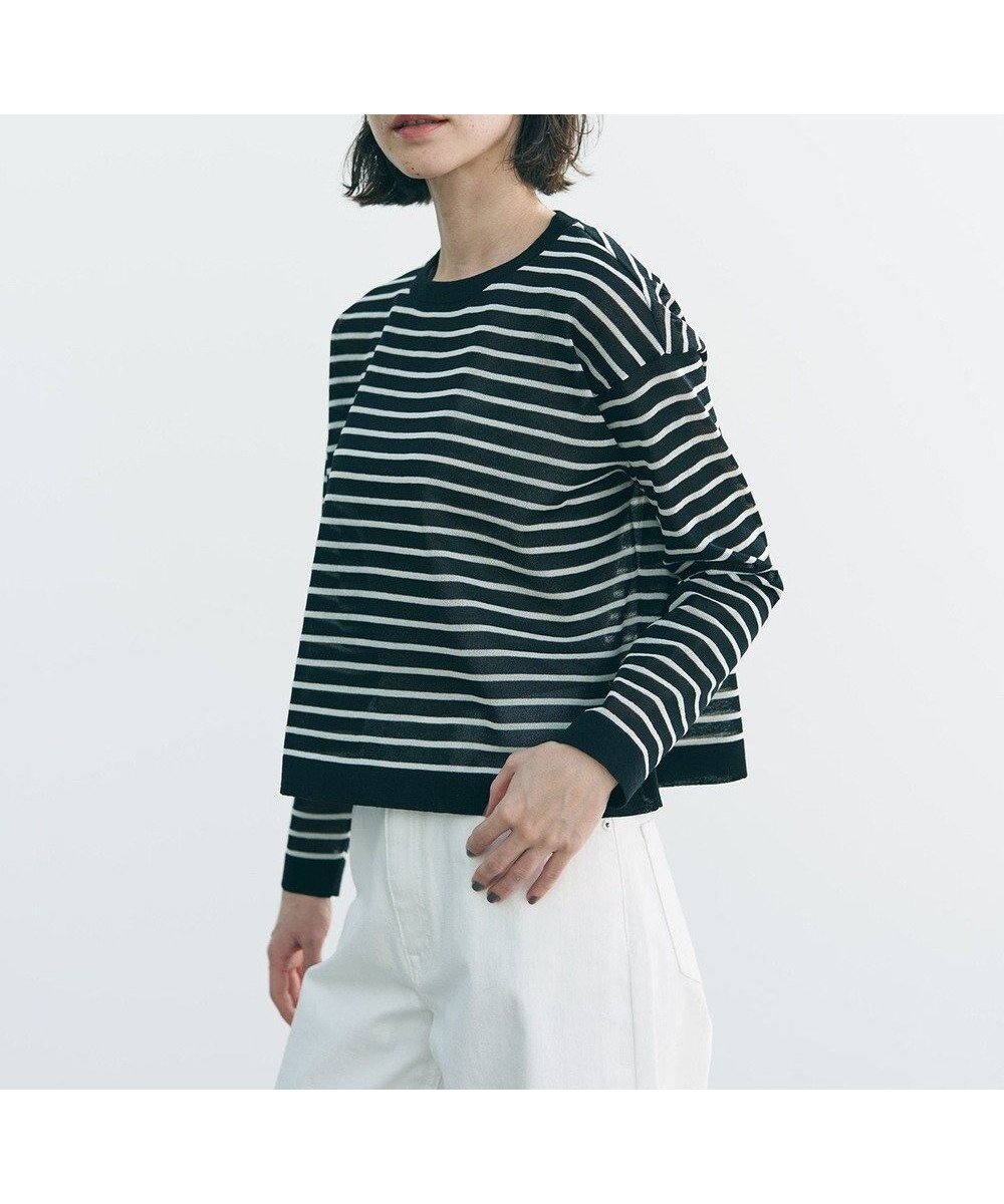 【アンフィーロ 自由区/UNFILO】のシアーフォルムニット ボーダー インテリア・キッズ・メンズ・レディースファッション・服の通販 founy(ファニー) 　ファッション　Fashion　レディースファッション　Fashion for Women　トップス・カットソー　Cut & Sew Tops　ニット　Knit Tops & Sweaters　ウォッシャブル　Machine Washable　シアー　Sheer, See-Through　セーター　Sweater, Knitwear　フォルム　Silhouette, Form　ボーダー　Border, Stripe　夏　Summer　抗菌　Antibacterial, Bacteria-Resistant　春　Spring　S/S・春夏　SS, Spring/Summer, Warm Season　ブラック×ベージュ|ID: prp329100004892012 ipo3291000000036567171