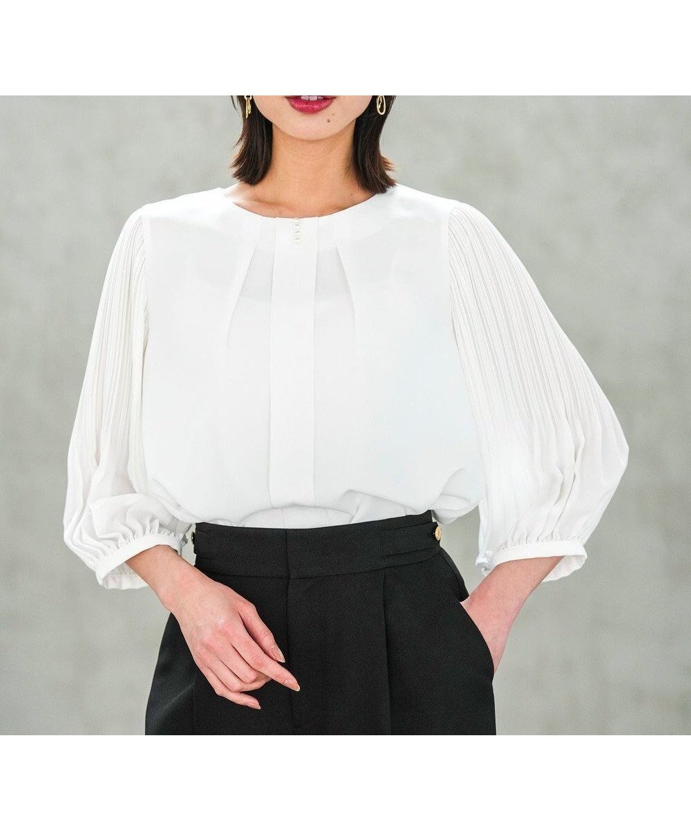 【エニィ スィス/any SiS】のプリーツスリーブ ブラウス インテリア・キッズ・メンズ・レディースファッション・服の通販 founy(ファニー) 　ファッション　Fashion　レディースファッション　Fashion for Women　トップス・カットソー　Cut & Sew Tops　シャツ・ブラウス・オフィスカジュアル　Elegant Blouses & Button-Ups　おすすめ　Recommended / Our Picks　ウォッシャブル　Machine Washable　シフォン　Chiffon, Lightweight Fabric　シンプル　Simple, Minimal　ジャケット　Jacket, Outerwear　スリーブ　Sleeve, Long Sleeve / Short Sleeve　ドレープ　Drape, Draping Fabric　プリーツ　Pleats, Pleated　ランダム　Random, Irregular　エレガント 上品　Elegant　夏　Summer　新作・新入荷　New Arrivals / New In　春　Spring　S/S・春夏　SS, Spring/Summer, Warm Season　ビジネス 仕事 通勤　Business / Work / Commuting　オフ|ID: prp329100004892177 ipo3291000000036568447