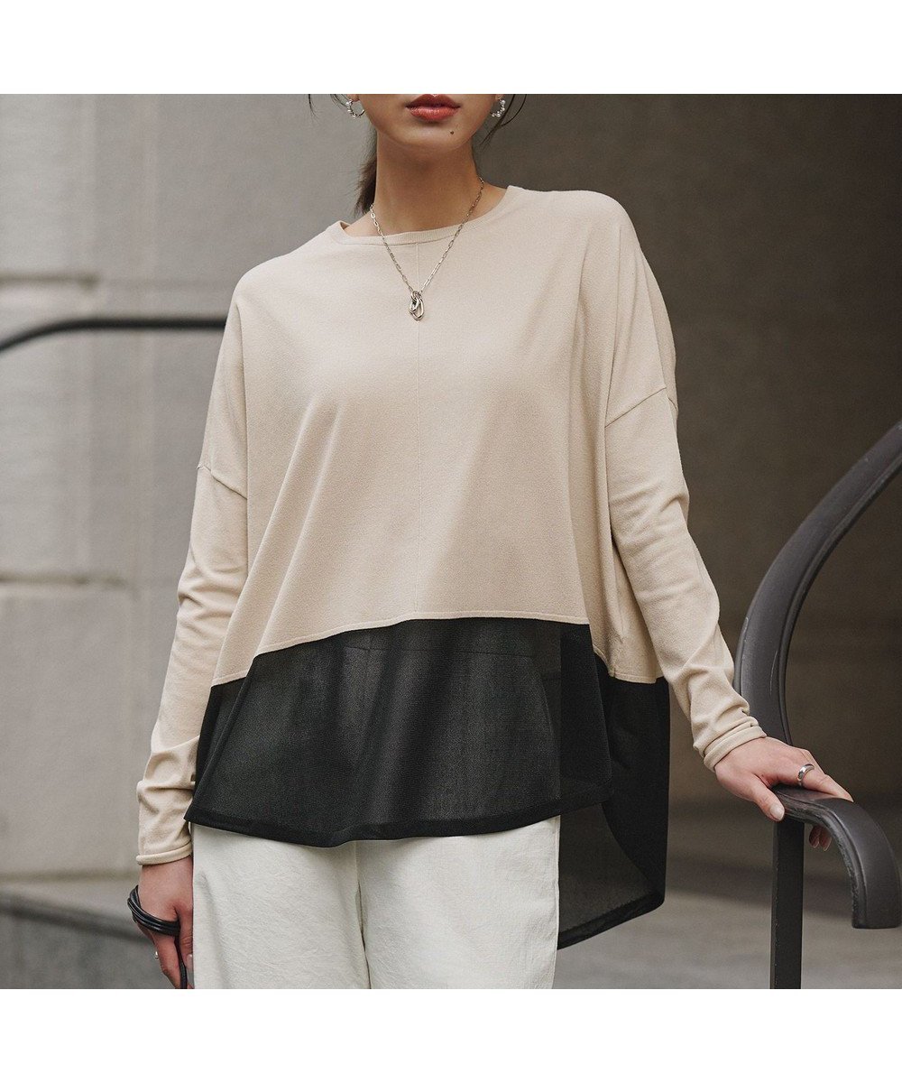 【アイシービー/iCB】のヴィスコースワイド シアーコンビプルオーバー インテリア・キッズ・メンズ・レディースファッション・服の通販 founy(ファニー) 　ファッション　Fashion　レディースファッション　Fashion for Women　トップス・カットソー　Cut & Sew Tops　ニット　Knit Tops & Sweaters　カジュアルプルオーバー・ニットトップス　Pullovers & Knit Tops / Casual Pullovers　インナー　Innerwear　春　Spring　シアー　Sheer, See-Through　シンプル　Simple, Minimal　ジャケット　Jacket, Outerwear　ストレッチ　Stretch, Stretchy Fabric　セーター　Sweater, Knitwear　フォルム　Silhouette, Form　S/S・春夏　SS, Spring/Summer, Warm Season　夏　Summer　2026年　2026　トープ×ブラック|ID: prp329100004892244 ipo3291000000036568972