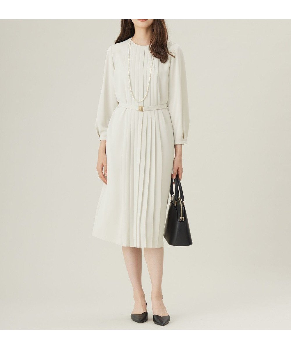 【自由区/JIYU-KU】の【大好評アイテム・新色追加・1枚でサマになる】ライトサテン ワンピース インテリア・キッズ・メンズ・レディースファッション・服の通販 founy(ファニー) 　ファッション　Fashion　レディースファッション　Fashion for Women　ワンピース　Dresses　サテン　Satin, Glossy Fabric　ストレッチ　Stretch, Stretchy Fabric　ドット　Polka Dot, Dot Pattern　ドレープ　Drape, Draping Fabric　フロント　Front, Front Design　プリーツ　Pleats, Pleated　モチーフ　Motif, Design Theme　無地　Plain, Solid Color　A/W・秋冬　Autumn/Winter　S/S・春夏　SS, Spring/Summer, Warm Season　おすすめ　Recommended / Our Picks　夏　Summer　セレモニー　Ceremony　ビジネス 仕事 通勤　Business / Work / Commuting　ベージュ|ID: prp329100004895599 ipo3291000000036598991