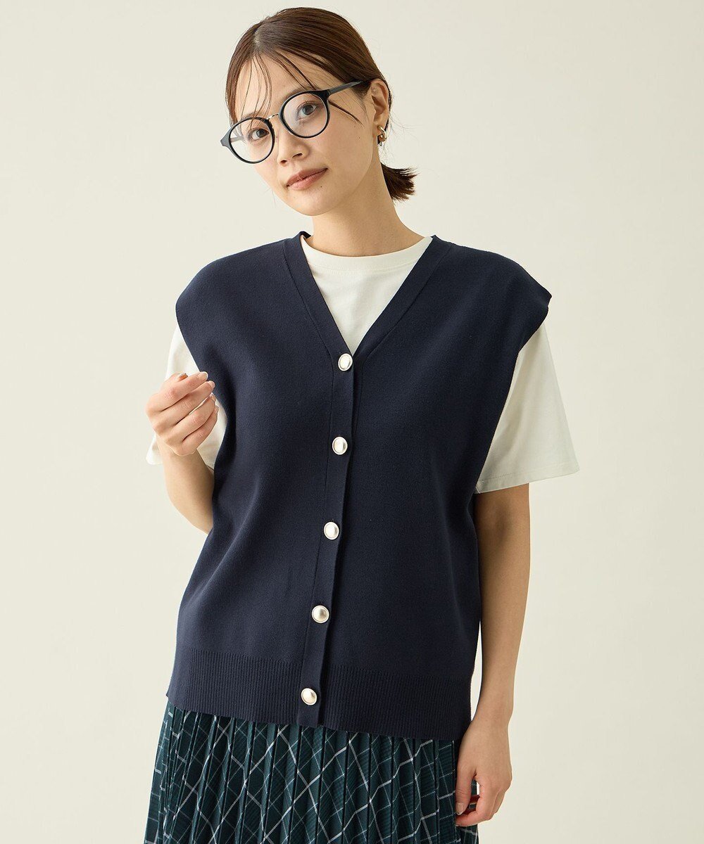 【エニー/ANY】のメタルボタンニットベスト インテリア・キッズ・メンズ・レディースファッション・服の通販 founy(ファニー) 　ファッション　Fashion　レディースファッション　Fashion for Women　アウター　Coat / Outerwear Collection　トップス・カットソー　Cut & Sew Tops　ニット　Knit Tops & Sweaters　ベスト&ジレ / 重ね着スタイル　Vests & Gilets　秋　Autumn　カットソー　Cut and Sewn Top　ストレッチ　Stretch, Stretchy Fabric　スマホ　Smartphone, Mobile Device　トレンド　Trend, Trending Now　なめらか　Smooth, Silky Texture　ベスト　Vest, Waistcoat　メタル　Metal, Metal Parts　A/W・秋冬　Autumn/Winter　再入荷　Restock / Back in Stock　エレガント 上品　Elegant　ネイビー|ID: prp329100004895609 ipo3291000000036599119