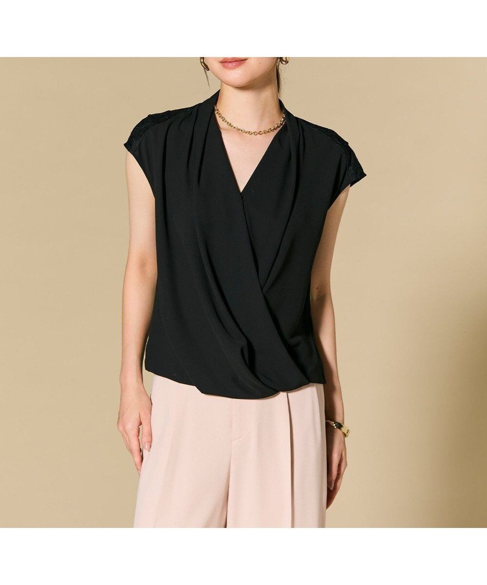 【ベイジ,/BEIGE,】のOLIVE / カシュクールフレンチスリーブブラウス インテリア・キッズ・メンズ・レディースファッション・服の通販 founy(ファニー) 　ファッション　Fashion　レディースファッション　Fashion for Women　トップス・カットソー　Cut & Sew Tops　シャツ・ブラウス・オフィスカジュアル　Elegant Blouses & Button-Ups　インナー　Innerwear　エレガント 上品　Elegant　ジャケット　Jacket, Outerwear　スリーブ　Sleeve, Long Sleeve / Short Sleeve　セレモニー　Ceremony　ドレープ　Drape, Draping Fabric　フレンチ　French, French Style　ラップ　Wrap, Wrap Design　レース　Lace, Lace Fabric　人気　Popular, Best Seller　ビジネス 仕事 通勤　Business / Work / Commuting　半袖　Short Sleeve, Half Sleeve　夏　Summer　定番　Standard, Basic Item　S/S・春夏　SS, Spring/Summer, Warm Season　A/W・秋冬　Autumn/Winter　Black|ID: prp329100004895628 ipo3291000000036599335