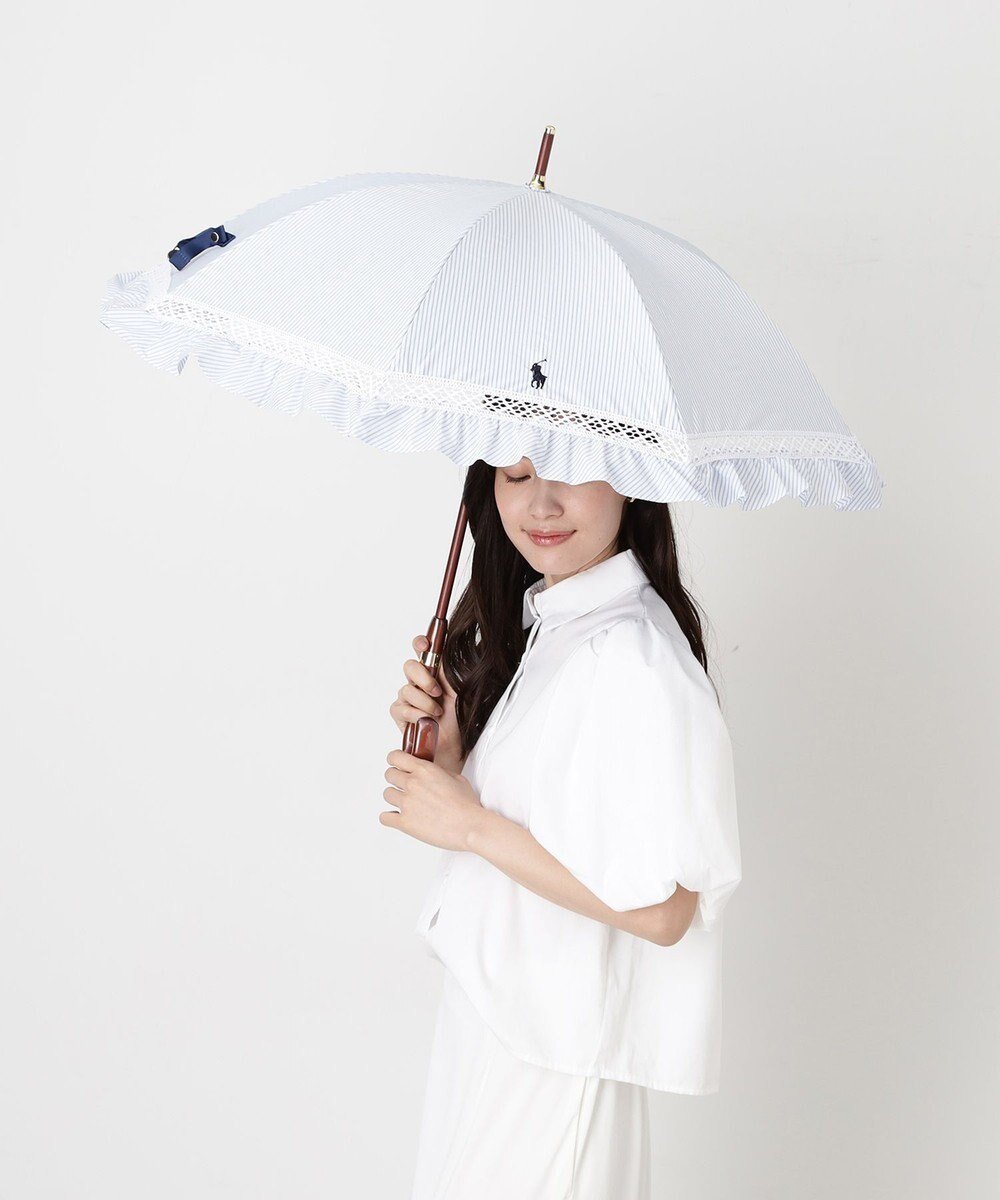 【ムーンバット/MOONBAT】の【遮光/晴雨兼用日傘】POLO RALPH LAUREN(ポロ ラルフローレン) ストライプフリル 長傘 遮熱 UV インテリア・キッズ・メンズ・レディースファッション・服の通販 founy(ファニー) ファッション Fashion レディースファッション Fashion for Women レイングッズ・傘・晴雨兼用傘 Umbrellas & Rain Gear アイビー Ivy Pattern 傘 Umbrella, Parasol ストライプ Stripe, Striped Pattern ニューヨーク New York, NYC Style フリル Frill, Ruffle 日傘 Parasol, UV Umbrella メタル Metal, Metal Parts レース Lace, Lace Fabric おすすめ Recommended / Our Picks スカイブルー|ID: prp329100004898196 ipo3291000000036642657