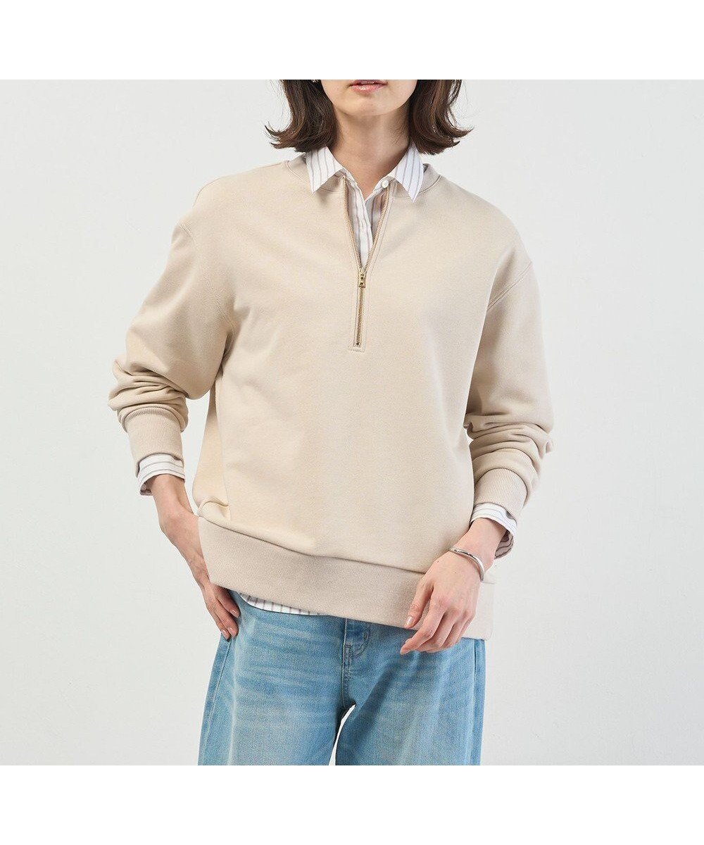 【ジェイ プレス/J.PRESS】の裏毛 ハーフジップ プルオーバー インテリア・キッズ・メンズ・レディースファッション・服の通販 founy(ファニー) 　ファッション　Fashion　レディースファッション　Fashion for Women　トップス・カットソー　Cut & Sew Tops　シャツ・ブラウス・オフィスカジュアル　Elegant Blouses & Button-Ups　ロングTシャツ・Tシャツ　Longline T-Shirts & Tees　カジュアルプルオーバー・ニットトップス　Pullovers & Knit Tops / Casual Pullovers　カットソー・ベーシックTシャツ　Cut-and-Sewn Tops / Stretch Tees & Basics　インナー　Innerwear　カットソー　Cut and Sewn Top　ジップ　Zip, Zipper　エレガント 上品　Elegant　夏　Summer　S/S・春夏　SS, Spring/Summer, Warm Season　A/W・秋冬　Autumn/Winter　ベージュ系|ID: prp329100004898242 ipo3291000000036643113