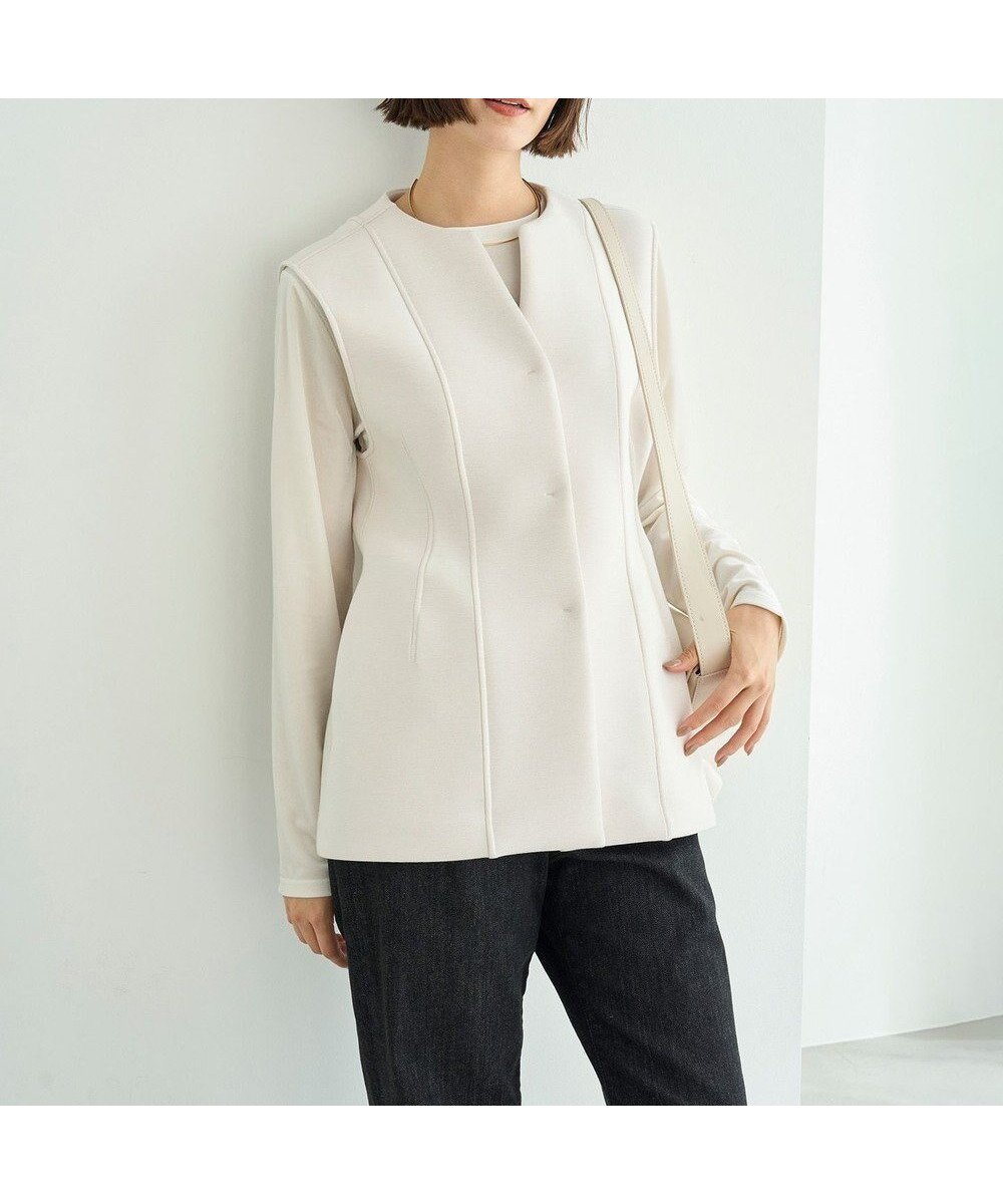 【アンフィーロ 自由区/UNFILO】の【VERY×UNFILOコラボ】BEAUTY FORM JERSEY+ ペプラムジレ インテリア・キッズ・メンズ・レディースファッション・服の通販 founy(ファニー) 　ファッション　Fashion　レディースファッション　Fashion for Women　アウター　Coat / Outerwear Collection　トップス・カットソー　Cut & Sew Tops　ベスト&ジレ / 重ね着スタイル　Vests & Gilets　インナー　Innerwear　秋　Autumn　コラボ　Collaboration, Collab　今季　This Season, Current Season　軽量　Lightweight, Ultra Light　シェイプ　Shape, Slim Fit　ストレッチ　Stretch, Stretchy Fabric　パターン　Pattern, Design Print　フロント　Front, Front Design　ベスト　Vest, Waistcoat　ロング　Long, Long-Length　A/W・秋冬　Autumn/Winter　夏　Summer　グレージュ|ID: prp329100004898269 ipo3291000000036643293