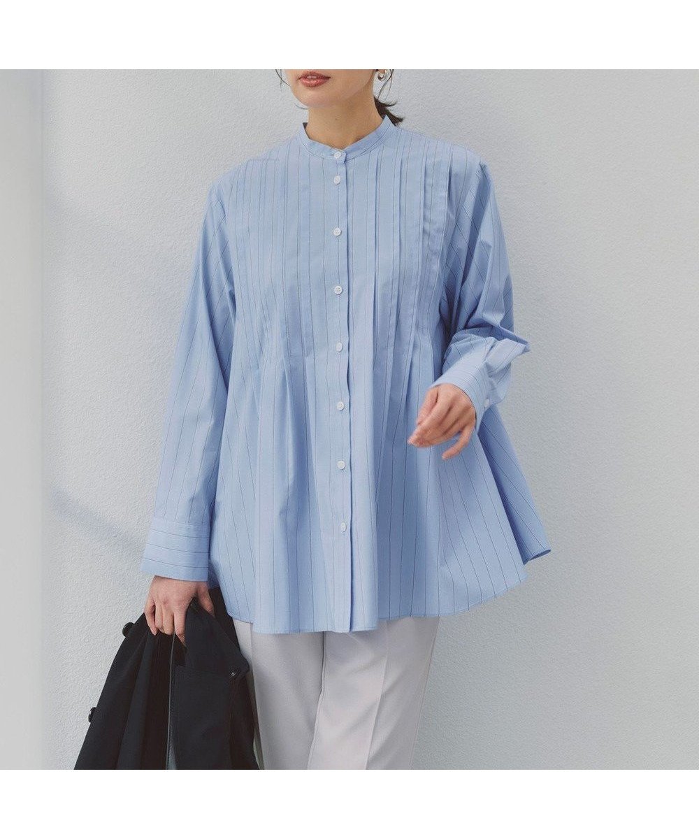 【アンフィーロ 自由区/UNFILO】の【セレモニー】バンドカラー タックブラウス インテリア・キッズ・メンズ・レディースファッション・服の通販 founy(ファニー) ファッション Fashion レディースファッション Fashion for Women トップス・カットソー Cut & Sew Tops シャツ・ブラウス・オフィスカジュアル Elegant Blouses & Button-Ups 春 Spring カフス Cuff Design 抗菌 Antibacterial, Bacteria-Resistant ドレープ Drape, Draping Fabric バランス Balance, Style Balance リラックス Relax, Relaxed Fit 楽ちん Easy Fit, Comfortable S/S・春夏 SS, Spring/Summer, Warm Season 夏 Summer セレモニー Ceremony ブルーストライプ|ID: prp329100004899475 ipo3291000000036657162