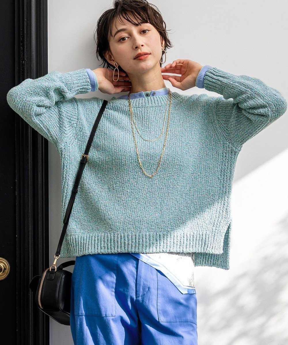 【23区/NIJYUSANKU】のコットンコードミックス クロップド ニット インテリア・キッズ・メンズ・レディースファッション・服の通販 founy(ファニー) 　ファッション　Fashion　レディースファッション　Fashion for Women　トップス・カットソー　Cut & Sew Tops　ニット　Knit Tops & Sweaters　イエロー　Yellow　イタリア　Italy　インナー　Innerwear　オレンジ　Orange　春　Spring　クロップド　Cropped, Short Length　スリット　Slit, Slit Detail　セーター　Sweater, Knitwear　バランス　Balance, Style Balance　ミックス　Mix, Mixed Style　ワイド　Wide, Wide Fit　S/S・春夏　SS, Spring/Summer, Warm Season　おすすめ　Recommended / Our Picks　夏　Summer　2026年　2026　サックスミックス|ID: prp329100004899568 ipo3291000000036657868