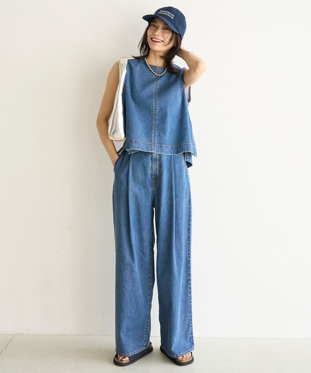 【アンフィーロ 自由区/UNFILO】のUNFILO DENIM LIGHT タックワイドパンツ インテリア・キッズ・メンズ・レディースファッション・服の通販 founy(ファニー) 　ファッション　Fashion　レディースファッション　Fashion for Women　パンツ　Pants & Trousers　デニムパンツ・ジーンズ・美脚デニム　Denim Jeans & Pants　アウトドア　Outdoor Clothing　春　Spring　クロップド　Cropped, Short Length　コンパクト　Compact, Small Size　デニム　Denim, Jeans Material　フロント　Front, Front Design　ポケット　Pocket, Pocket Detail　ワイド　Wide, Wide Fit　S/S・春夏　SS, Spring/Summer, Warm Season　おすすめ　Recommended / Our Picks　夏　Summer　ブルー|ID: prp329100004899592 ipo3291000000036658060