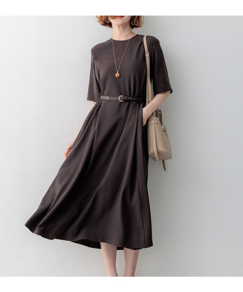 【23区/NIJYUSANKU】のストレッチジョーゼット フレアワンピース インテリア・キッズ・メンズ・レディースファッション・服の通販 founy(ファニー) 　ファッション　Fashion　レディースファッション　Fashion for Women　ワンピース　Dresses　エレガント 上品　Elegant　春　Spring　コンパクト　Compact, Small Size　シンプル　Simple, Minimal　ジャケット　Jacket, Outerwear　ジョーゼット　Georgette, Semi-Sheer Fabric　ストレッチ　Stretch, Stretchy Fabric　フォーマル　Formal, Dressy　フレア　Flare, Flared　ワイド　Wide, Wide Fit　S/S・春夏　SS, Spring/Summer, Warm Season　夏　Summer　ビジネス 仕事 通勤　Business / Work / Commuting　2026年　2026　ダークブラウン系|ID: prp329100004902867 ipo3291000000036693724