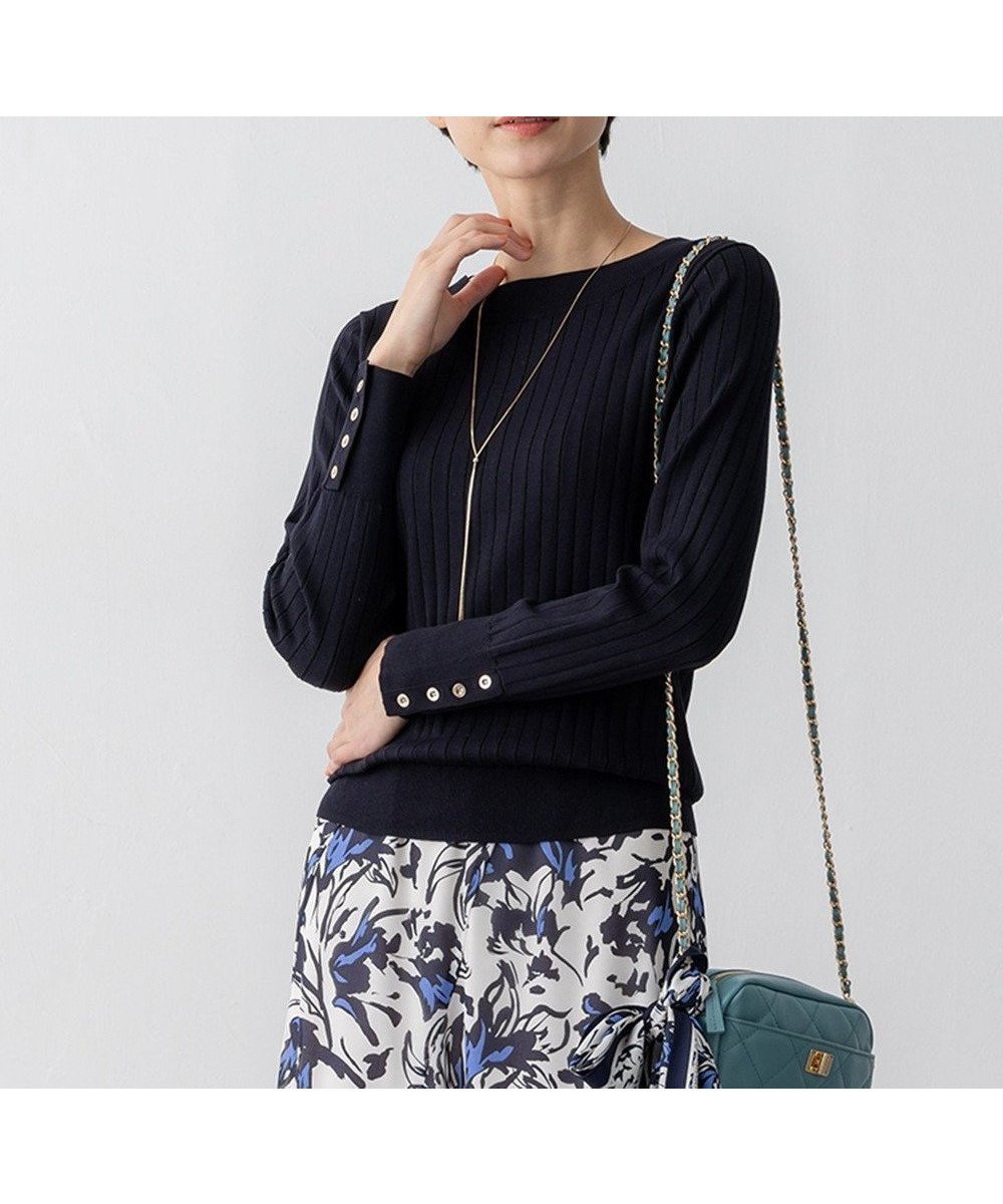 【23区/NIJYUSANKU】の【洗える】シルキーレーヨンワイドリブ ニット インテリア・キッズ・メンズ・レディースファッション・服の通販 founy(ファニー) 　ファッション　Fashion　レディースファッション　Fashion for Women　トップス・カットソー　Cut & Sew Tops　ニット　Knit Tops & Sweaters　インナー　Innerwear　春　Spring　洗える　Machine Washable　シルク　Silk, 100% Silk　ストレッチ　Stretch, Stretchy Fabric　セーター　Sweater, Knitwear　ボーダー　Border, Stripe　無地　Plain, Solid Color　ワイドリブ　Wide Rib, Wide Ribbed Knit　S/S・春夏　SS, Spring/Summer, Warm Season　夏　Summer　2025年　2025　2025春夏・S/S　Spring/Summer 2025 SS25　ネイビー系|ID: prp329100004902890 ipo3291000000036693943