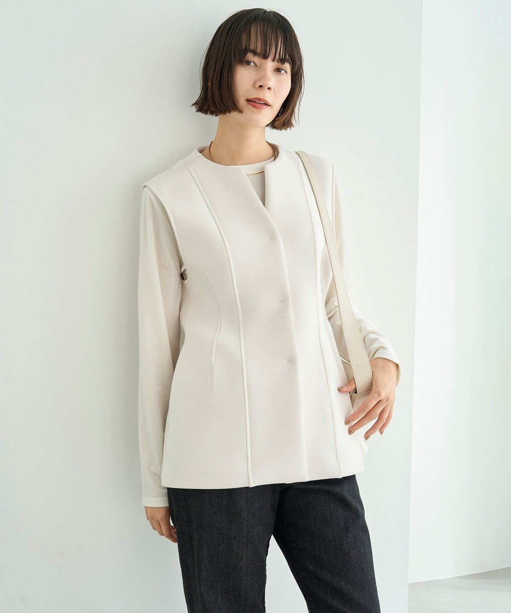 【アンフィーロ 自由区/UNFILO】の【VERY×UNFILOコラボ】BEAUTY FORM JERSEY+ ペプラムジレ インテリア・キッズ・メンズ・レディースファッション・服の通販 founy(ファニー) 　ファッション　Fashion　レディースファッション　Fashion for Women　アウター　Coat / Outerwear Collection　トップス・カットソー　Cut & Sew Tops　ベスト&ジレ / 重ね着スタイル　Vests & Gilets　インナー　Innerwear　秋　Autumn　コラボ　Collaboration, Collab　今季　This Season, Current Season　軽量　Lightweight, Ultra Light　シェイプ　Shape, Slim Fit　ストレッチ　Stretch, Stretchy Fabric　パターン　Pattern, Design Print　フロント　Front, Front Design　ベスト　Vest, Waistcoat　ロング　Long, Long-Length　A/W・秋冬　Autumn/Winter　夏　Summer　グレージュ|ID: prp329100004902953 ipo3291000000036694477