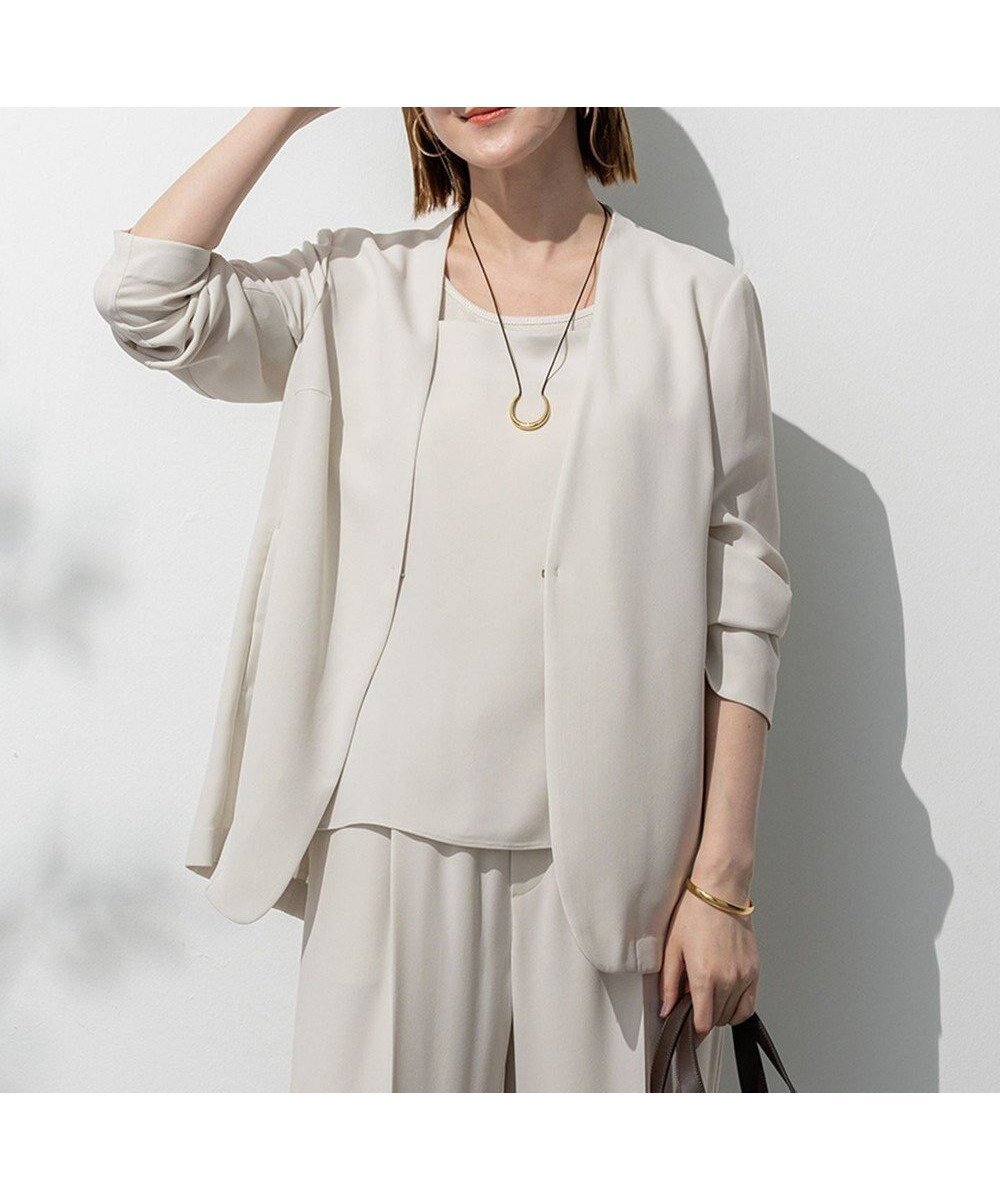 【23区/NIJYUSANKU】の【洗える/吸水速乾/UVカット/接触冷感】ストレッチジョーゼット ノーカラー ジャケット インテリア・キッズ・メンズ・レディースファッション・服の通販 founy(ファニー) 　ファッション　Fashion　レディースファッション　Fashion for Women　アウター　Coat / Outerwear Collection　レディースジャケット・軽アウター　Jackets　ノーカラージャケット / シンプル上品コーデ　Collarless Jackets　インナー　Innerwear　洗える　Machine Washable　吸水　Absorbent, Quick-Dry　ジャケット　Jacket, Outerwear　ジョーゼット　Georgette, Semi-Sheer Fabric　ストレッチ　Stretch, Stretchy Fabric　バランス　Balance, Style Balance　A/W・秋冬　Autumn/Winter　S/S・春夏　SS, Spring/Summer, Warm Season　おすすめ　Recommended / Our Picks　夏　Summer　エレガント 上品　Elegant　ビジネス 仕事 通勤　Business / Work / Commuting　ベージュ系|ID: prp329100004906445 ipo3291000000036736428