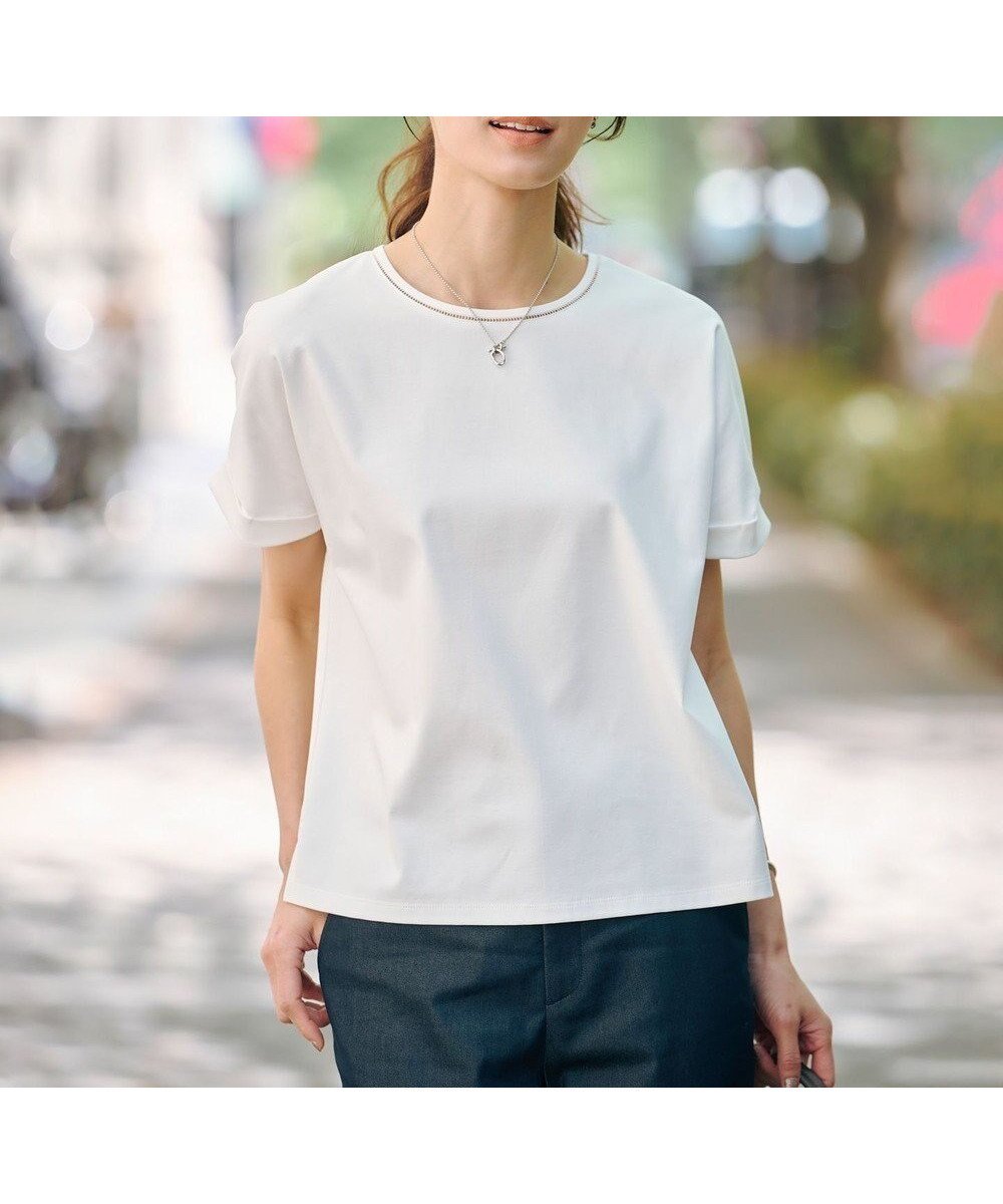 【ジェイ プレス/J.PRESS】の【WEB限定カラーあり・洗える】コットンスムース ハシゴレース カットソー インテリア・キッズ・メンズ・レディースファッション・服の通販 founy(ファニー) 　ファッション　Fashion　レディースファッション　Fashion for Women　トップス・カットソー　Cut & Sew Tops　シャツ・ブラウス・オフィスカジュアル　Elegant Blouses & Button-Ups　ロングTシャツ・Tシャツ　Longline T-Shirts & Tees　カットソー・ベーシックTシャツ　Cut-and-Sewn Tops / Stretch Tees & Basics　春　Spring　洗える　Machine Washable　カットソー　Cut and Sewn Top　カフス　Cuff Design　シルケット　Silket, Silky Cotton　シンプル　Simple, Minimal　ジャケット　Jacket, Outerwear　ベーシック　Basic, Essential　レース　Lace, Lace Fabric　S/S・春夏　SS, Spring/Summer, Warm Season　夏　Summer　エレガント 上品　Elegant　ホワイト系|ID: prp329100004906470 ipo3291000000036736605