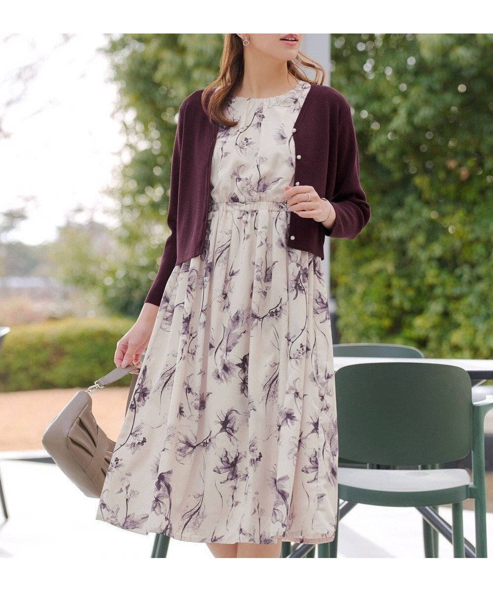 【ティアクラッセ/Tiaclasse】の【2点セット】ニットボレロ+花柄ワンピースセット インテリア・キッズ・メンズ・レディースファッション・服の通販 founy(ファニー) 　ファッション　Fashion　レディースファッション　Fashion for Women　アウター　Coat / Outerwear Collection　ボレロ・ショート丈ジャケット / ドレス羽織りに　Boleros & Short Jackets　春　Spring　カーディガン　Cardigan, Knitwear　ショート　Short, Short Length　セットアップ　Set-Up, Coordinated Outfit　パール　Pearl, Pearl Accent　フェミニン　Feminine, Girly　フロント　Front, Front Design　ボレロ　Bolero, Short Cardigan　ポケット　Pocket, Pocket Detail　半袖　Short Sleeve, Half Sleeve　ラウンド　Round, Round Neck　S/S・春夏　SS, Spring/Summer, Warm Season　夏　Summer　エレガント 上品　Elegant　ボルドー×オフホワイト|ID: prp329100004906478 ipo3291000000036736692