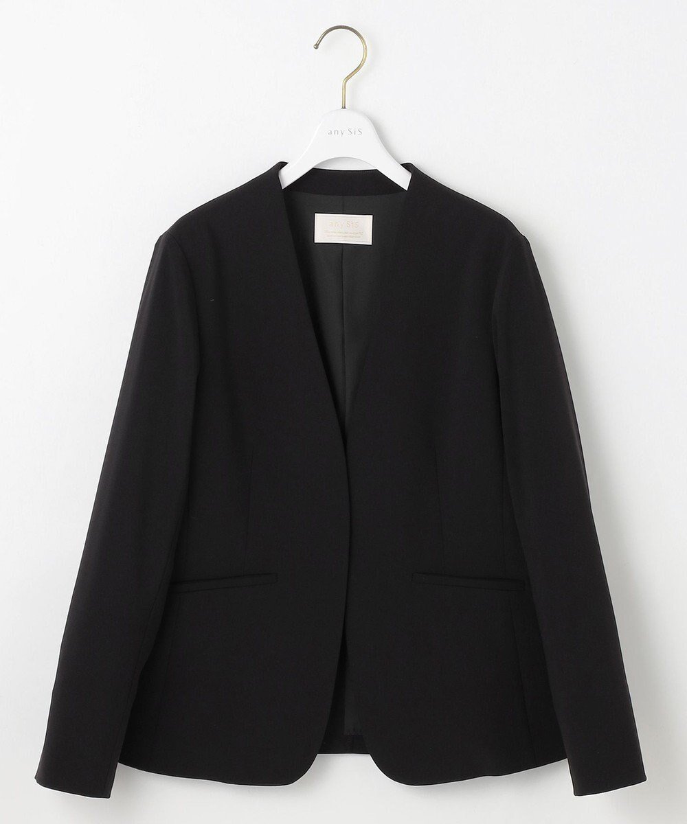 【エニィ スィス/any SiS】の【洗える】セレモニーダブルクロス カラーレス ジャケット インテリア・キッズ・メンズ・レディースファッション・服の通販 founy(ファニー) 　ファッション　Fashion　レディースファッション　Fashion for Women　アウター　Coat / Outerwear Collection　レディースジャケット・軽アウター　Jackets　ノーカラージャケット / シンプル上品コーデ　Collarless Jackets　オケージョン　Occasion Wear　洗える　Machine Washable　ジャケット　Jacket, Outerwear　ストレッチ　Stretch, Stretchy Fabric　スリット　Slit, Slit Detail　ダブル　Double, Double-Breasted　定番　Standard, Basic Item　人気　Popular, Best Seller　ボトム　Bottoms, Lower Wear　ポケット　Pocket, Pocket Detail　ワイド　Wide, Wide Fit　A/W・秋冬　Autumn/Winter　S/S・春夏　SS, Spring/Summer, Warm Season　夏　Summer　エレガント 上品　Elegant　新作・新入荷　New Arrivals / New In　ブラック|ID: prp329100004906484 ipo3291000000036736734