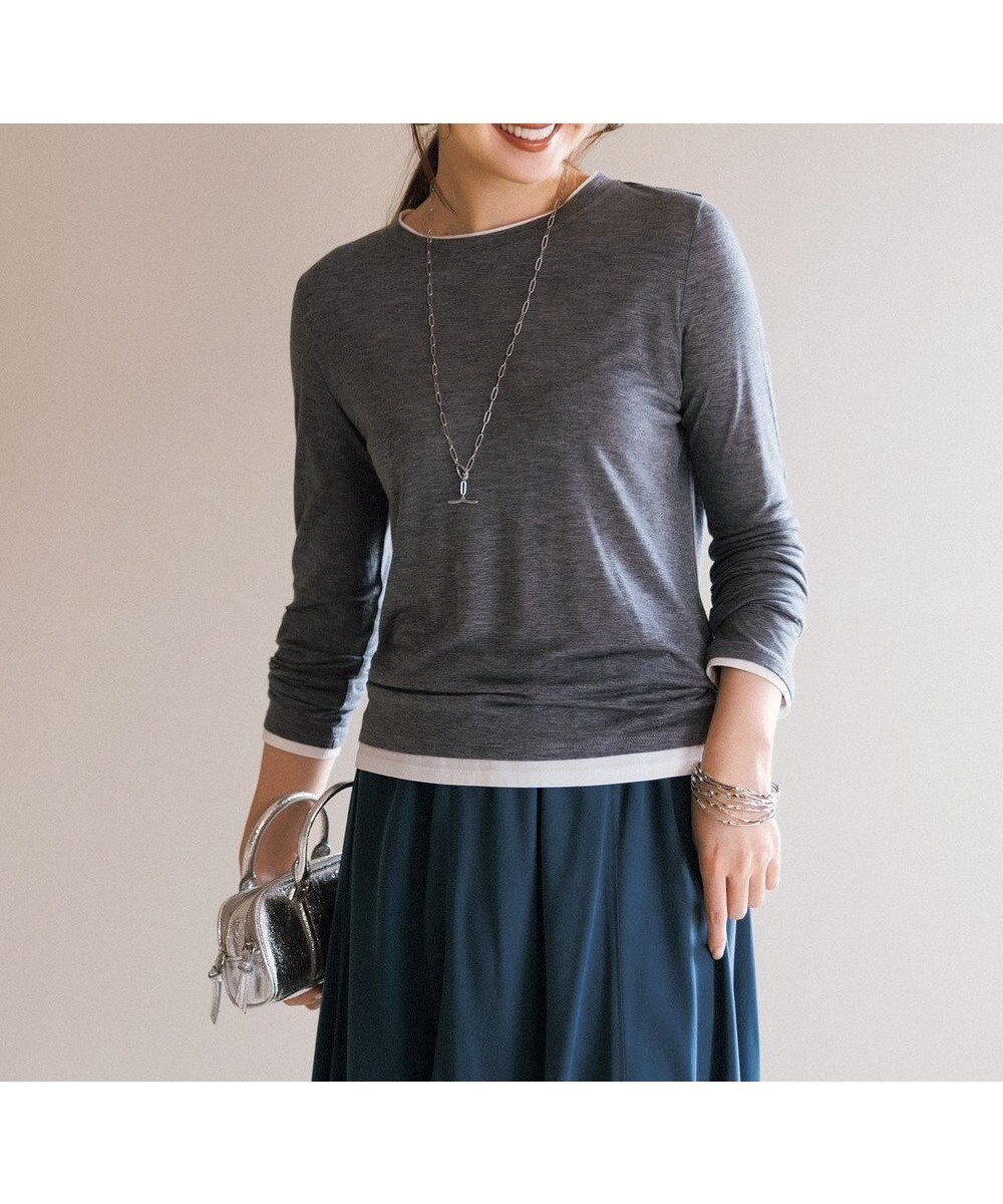 【アンフィーロ 自由区/UNFILO】のソフトウール フェイクレイヤード ロンT インテリア・キッズ・メンズ・レディースファッション・服の通販 founy(ファニー) 　ファッション　Fashion　レディースファッション　Fashion for Women　トップス・カットソー　Cut & Sew Tops　シャツ・ブラウス・オフィスカジュアル　Elegant Blouses & Button-Ups　ロングTシャツ・Tシャツ　Longline T-Shirts & Tees　カットソー・ベーシックTシャツ　Cut-and-Sewn Tops / Stretch Tees & Basics　インナー　Innerwear　カットソー　Cut and Sewn Top　コンパクト　Compact, Small Size　ストレッチ　Stretch, Stretchy Fabric　バランス　Balance, Style Balance　フィット　Fit, Slim Fit　ロング　Long, Long-Length　A/W・秋冬　Autumn/Winter　S/S・春夏　SS, Spring/Summer, Warm Season　夏　Summer　エレガント 上品　Elegant　新作・新入荷　New Arrivals / New In　チャコール|ID: prp329100004906486 ipo3291000000036736748