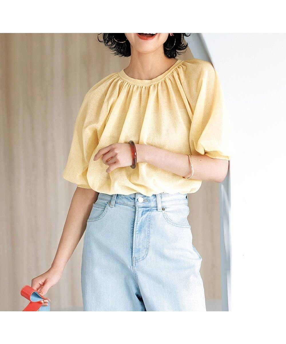 【アンフィーロ 自由区/UNFILO】のシアーギャザーニット インテリア・キッズ・メンズ・レディースファッション・服の通販 founy(ファニー) 　ファッション　Fashion　レディースファッション　Fashion for Women　トップス・カットソー　Cut & Sew Tops　ニット　Knit Tops & Sweaters　ウォッシャブル　Machine Washable　ギャザー　Gathered, Ruffled　クロップド　Cropped, Short Length　サマー　Summer, Summer Style　シアー　Sheer, See-Through　スリーブ　Sleeve, Long Sleeve / Short Sleeve　セーター　Sweater, Knitwear　フェミニン　Feminine, Girly　ボトム　Bottoms, Lower Wear　夏　Summer　春　Spring　S/S・春夏　SS, Spring/Summer, Warm Season　洗える　Machine Washable　クリーム|ID: prp329100004906526 ipo3291000000036737017