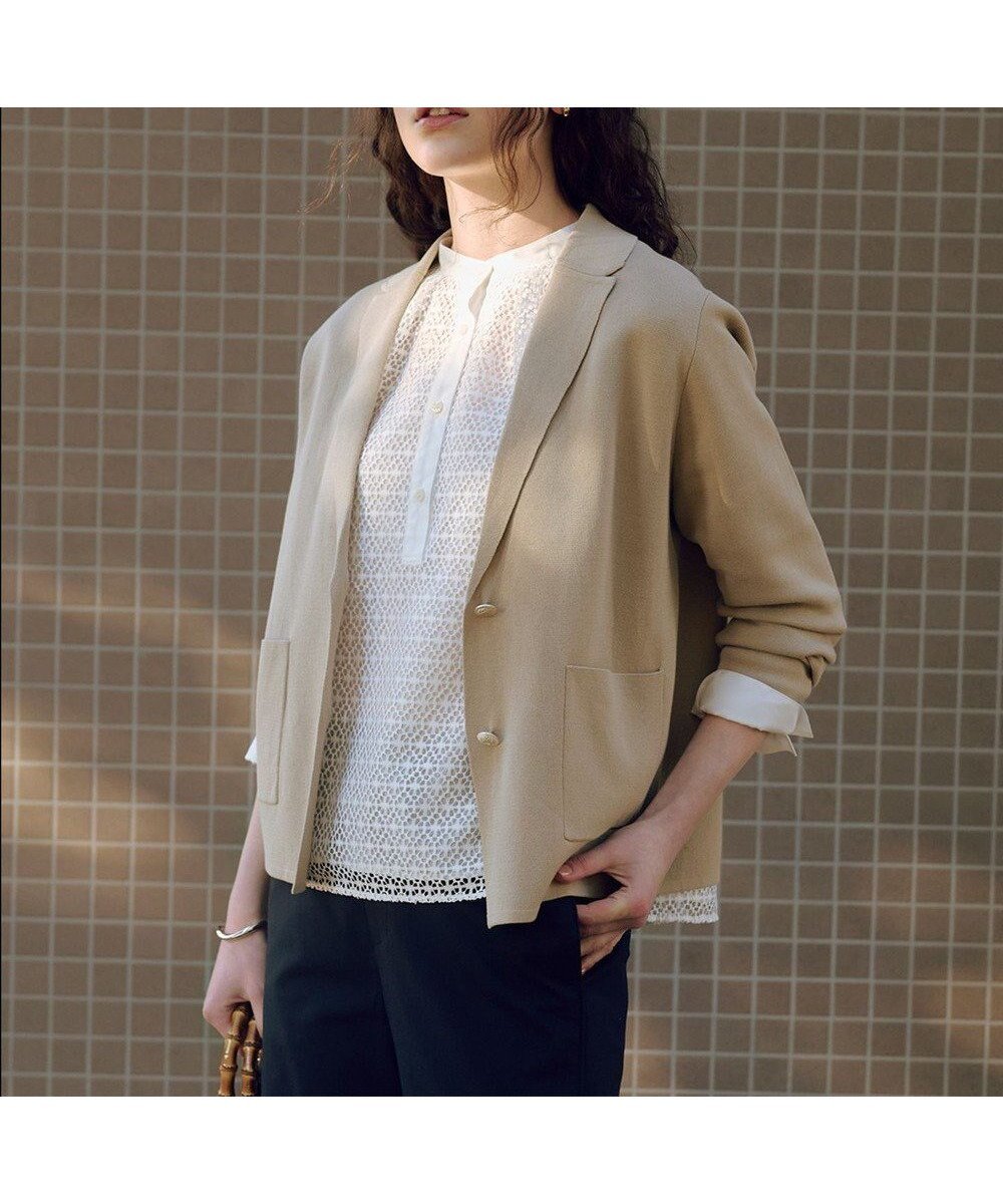 【ジェイ プレス/J.PRESS】の【昨年ご好評・オンオフ使える・冷房対策に】Cotton Acetate ニット ジャケット インテリア・キッズ・メンズ・レディースファッション・服の通販 founy(ファニー) 　ファッション　Fashion　レディースファッション　Fashion for Women　春　Spring　カーディガン　Cardigan, Knitwear　ジャケット　Jacket, Outerwear　ミラノリブ　Milano Rib, Milano Stitch　S/S・春夏　SS, Spring/Summer, Warm Season　夏　Summer　エレガント 上品　Elegant　ベージュ系|ID: prp329100004906587 ipo3291000000036737437