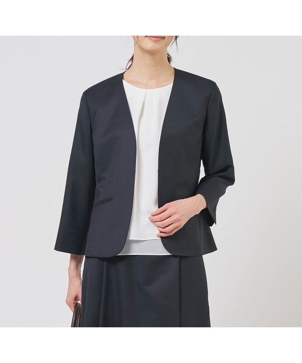 【ジェイ プレス/J.PRESS】の【定番人気・セットアップ対応】OXIJEWEL ストレッチ ノーカラー ジャケット インテリア・キッズ・メンズ・レディースファッション・服の通販 founy(ファニー) 　ファッション　Fashion　レディースファッション　Fashion for Women　アウター　Coat / Outerwear Collection　レディースジャケット・軽アウター　Jackets　ノーカラージャケット / シンプル上品コーデ　Collarless Jackets　ウォッシャブル　Machine Washable　春　Spring　吸水　Absorbent, Quick-Dry　シンプル　Simple, Minimal　ジャケット　Jacket, Outerwear　ストレッチ　Stretch, Stretchy Fabric　セットアップ　Set-Up, Coordinated Outfit　ドレープ　Drape, Draping Fabric　定番　Standard, Basic Item　人気　Popular, Best Seller　フロント　Front, Front Design　羽織　Haori, Light Jacket　S/S・春夏　SS, Spring/Summer, Warm Season　夏　Summer　ネイビー系|ID: prp329100004906590 ipo3291000000036737457