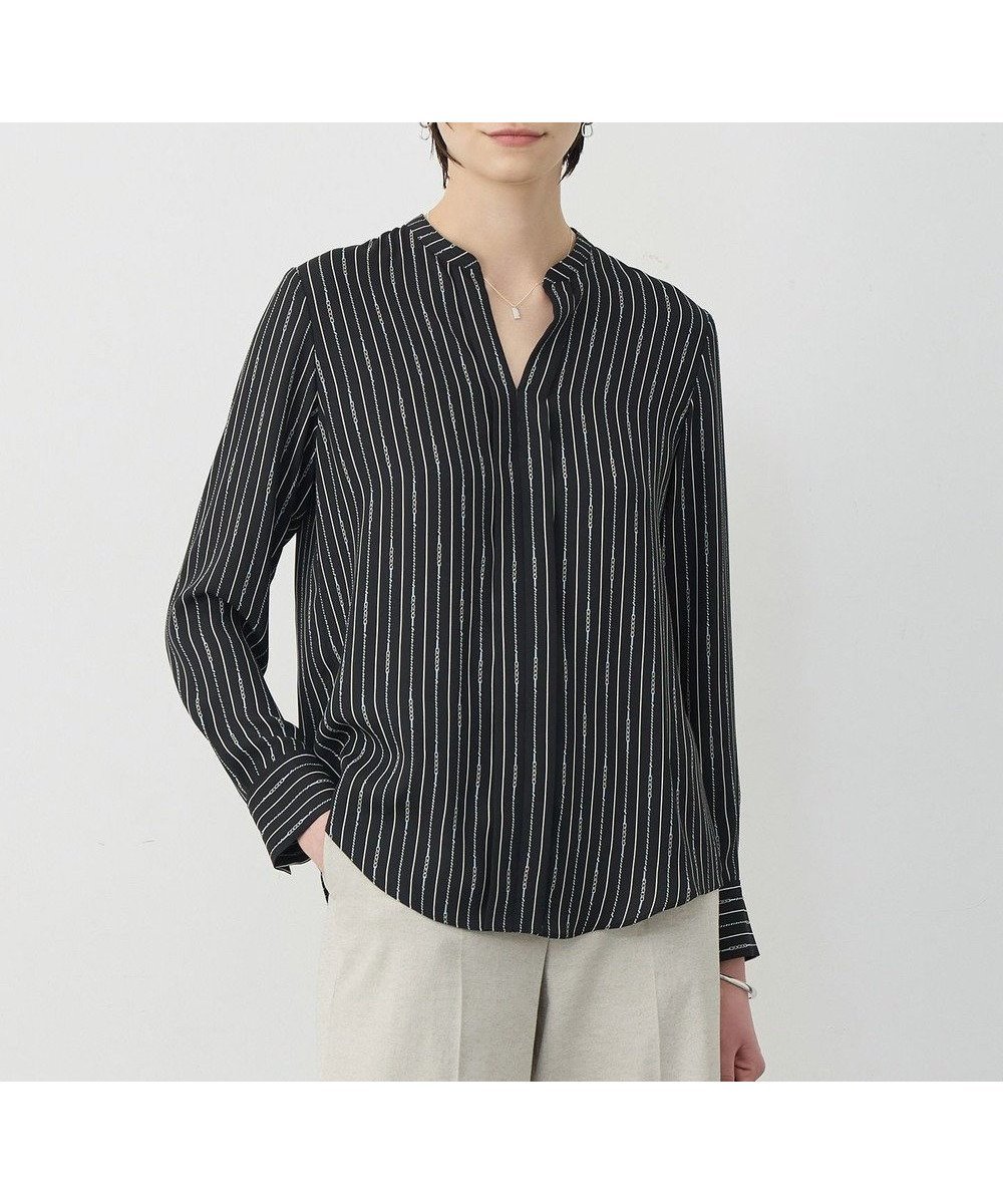 【アイシービー/iCB】の【新色追加・WEB限定】BackSatinAmunzen キーネックブラウス インテリア・キッズ・メンズ・レディースファッション・服の通販 founy(ファニー) ファッション Fashion レディースファッション Fashion for Women トップス・カットソー Cut & Sew Tops シャツ・ブラウス・オフィスカジュアル Elegant Blouses & Button-Ups インナー Innerwear サテン Satin, Glossy Fabric ジャケット Jacket, Outerwear ストライプ Stripe, Striped Pattern チェーン Chain, Chain Strap 人気 Popular, Best Seller ハイネック High Neck, Mock Neck プリント Print, Printed Pattern ボトム Bottoms, Lower Wear A/W・秋冬 Autumn/Winter おすすめ Recommended / Our Picks セレモニー Ceremony ビジネス 仕事 通勤 Business / Work / Commuting 2025年 2025 2025-2026秋冬・A/W Autumn/Winter 2025–26 AW25–26 ブラックベース×ストライプチェーン柄|ID: prp329100004910771 ipo3291000000036795363