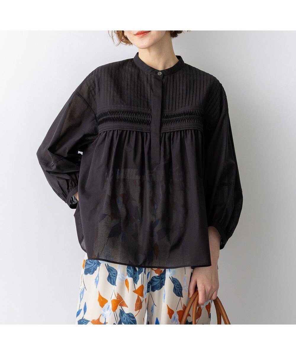 【23区/NIJYUSANKU】のコットンボイル ピンタック ブラウス インテリア・キッズ・メンズ・レディースファッション・服の通販 founy(ファニー) ファッション Fashion レディースファッション Fashion for Women トップス・カットソー Cut & Sew Tops シャツ・ブラウス・オフィスカジュアル Elegant Blouses & Button-Ups 春 Spring ギャザー Gathered, Ruffled スタンド Stand Collar, Upright Stand スリーブ Sleeve, Long Sleeve / Short Sleeve ダウン Down, Puffer デニム Denim, Jeans Material バランス Balance, Style Balance フェミニン Feminine, Girly リゾート Resort, Vacation Style S/S・春夏 SS, Spring/Summer, Warm Season 夏 Summer 2026年 2026 ブラック系|ID: prp329100004910796 ipo3291000000036795688
