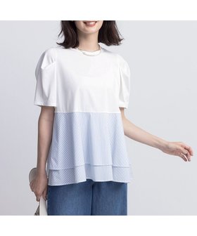 【組曲/KUMIKYOKU】のシャツコンビティアード カットソー 人気、トレンドファッション・服の通販 founy(ファニー) ファッション Fashion レディースファッション Fashion for Women トップス・カットソー Cut & Sew Tops シャツ・ブラウス・オフィスカジュアル Elegant Blouses & Button-Ups ロングTシャツ・Tシャツ Longline T-Shirts & Tees カットソー・ベーシックTシャツ Cut-and-Sewn Tops / Stretch Tees & Basics 春 Spring カットソー Cut and Sewn Top ショルダー Shoulder, Shoulder Strap ストライプ Stripe, Striped Pattern 無地 Plain, Solid Color S/S・春夏 SS, Spring/Summer, Warm Season おすすめ Recommended / Our Picks 夏 Summer |ID:prp329100004910853