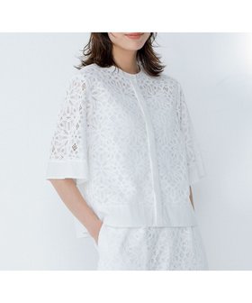 【自由区/JIYU-KU】のフラワータイルレース ブラウス 人気、トレンドファッション・服の通販 founy(ファニー) ファッション Fashion レディースファッション Fashion for Women トップス・カットソー Cut & Sew Tops シャツ・ブラウス・オフィスカジュアル Elegant Blouses & Button-Ups なめらか Smooth, Silky Texture レース Lace, Lace Fabric 夏 Summer 春 Spring S/S・春夏 SS, Spring/Summer, Warm Season 無地 Plain, Solid Color |ID:prp329100004914368