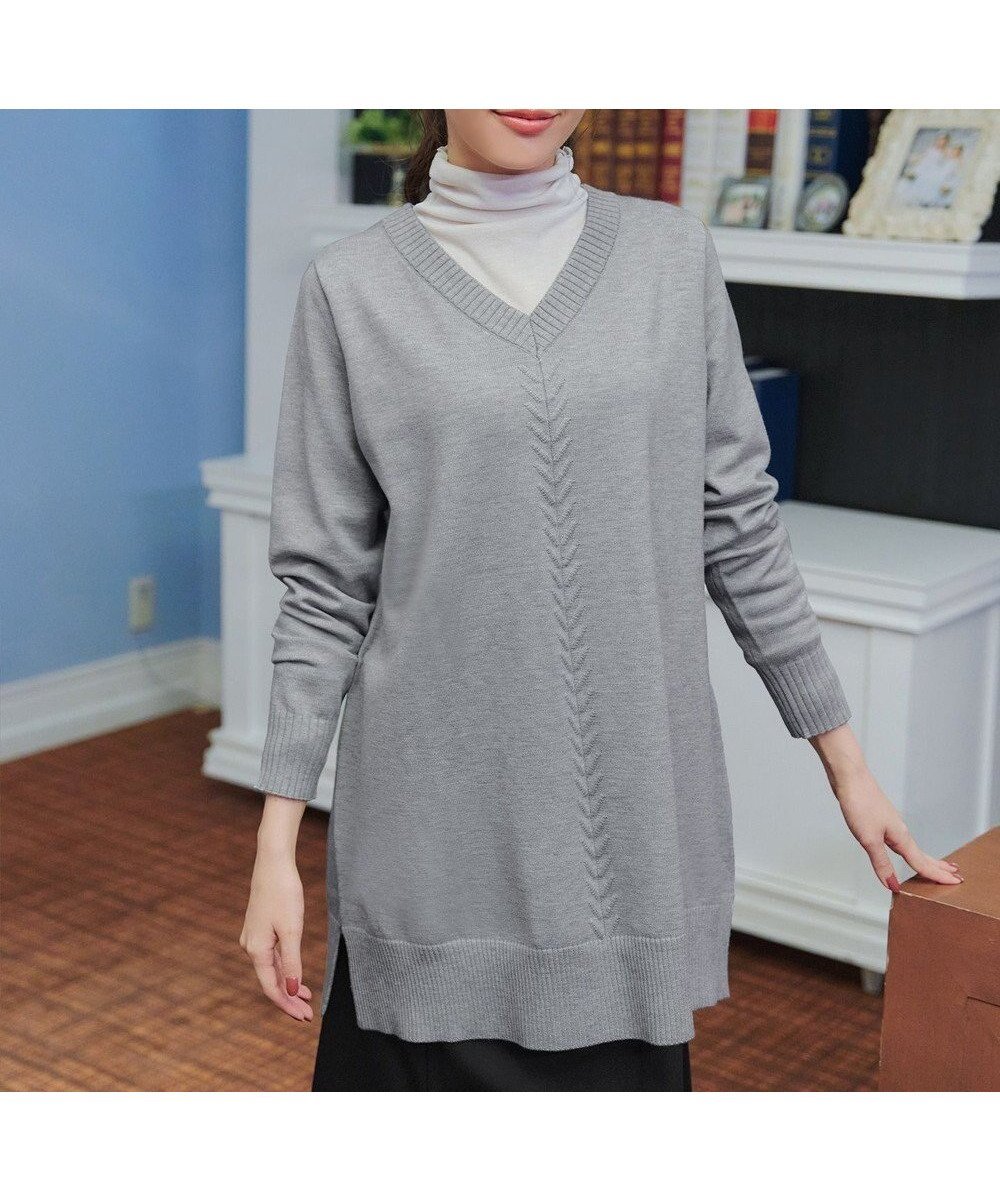 【ティアクラッセ/Tiaclasse】の【安田美沙子さん着用・選べる2type】もちニットチュニック インテリア・キッズ・メンズ・レディースファッション・服の通販 founy(ファニー) 　ファッション　Fashion　レディースファッション　Fashion for Women　トップス・カットソー　Cut & Sew Tops　ニット　Knit Tops & Sweaters　アクセサリー　Fashion Accessories　洗える　Machine Washable　秋　Autumn　コンパクト　Compact, Small Size　シューズ　Shoes, Footwear　シンプル　Simple, Minimal　スリット　Slit, Slit Detail　セーター　Sweater, Knitwear　チュニック　Tunic, Long Top　長袖　Long Sleeve, Full Sleeve　ポケット　Pocket, Pocket Detail　ラウンド　Round, Round Neck　リブニット　Rib Knit, Ribbed Knit　冬　Winter / This Winter　A/W・秋冬　Autumn/Winter　再入荷　Restock / Back in Stock　プチプライス・低価格　Affordable / Budget Price　おすすめ　Recommended / Our Picks　エレガント 上品　Elegant　新作・新入荷　New Arrivals / New In　ビジネス 仕事 通勤　Business / Work / Commuting　Vネック:グレー|ID: prp329100004914392 ipo3291000000036829806