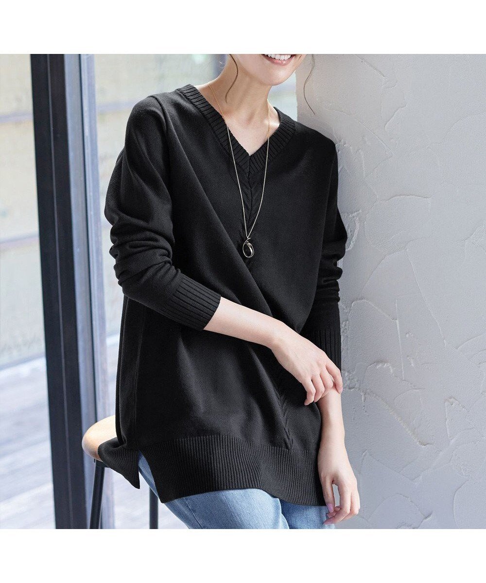 【ティアクラッセ/Tiaclasse】の【安田美沙子さん着用・選べる2type】もちニットチュニック インテリア・キッズ・メンズ・レディースファッション・服の通販 founy(ファニー) 　ファッション　Fashion　レディースファッション　Fashion for Women　トップス・カットソー　Cut & Sew Tops　ニット　Knit Tops & Sweaters　アクセサリー　Fashion Accessories　洗える　Machine Washable　秋　Autumn　コンパクト　Compact, Small Size　シューズ　Shoes, Footwear　シンプル　Simple, Minimal　スリット　Slit, Slit Detail　セーター　Sweater, Knitwear　チュニック　Tunic, Long Top　長袖　Long Sleeve, Full Sleeve　ポケット　Pocket, Pocket Detail　ラウンド　Round, Round Neck　リブニット　Rib Knit, Ribbed Knit　冬　Winter / This Winter　A/W・秋冬　Autumn/Winter　再入荷　Restock / Back in Stock　プチプライス・低価格　Affordable / Budget Price　おすすめ　Recommended / Our Picks　エレガント 上品　Elegant　新作・新入荷　New Arrivals / New In　ビジネス 仕事 通勤　Business / Work / Commuting　Vネック:ブラック|ID: prp329100004914392 ipo3291000000036829809