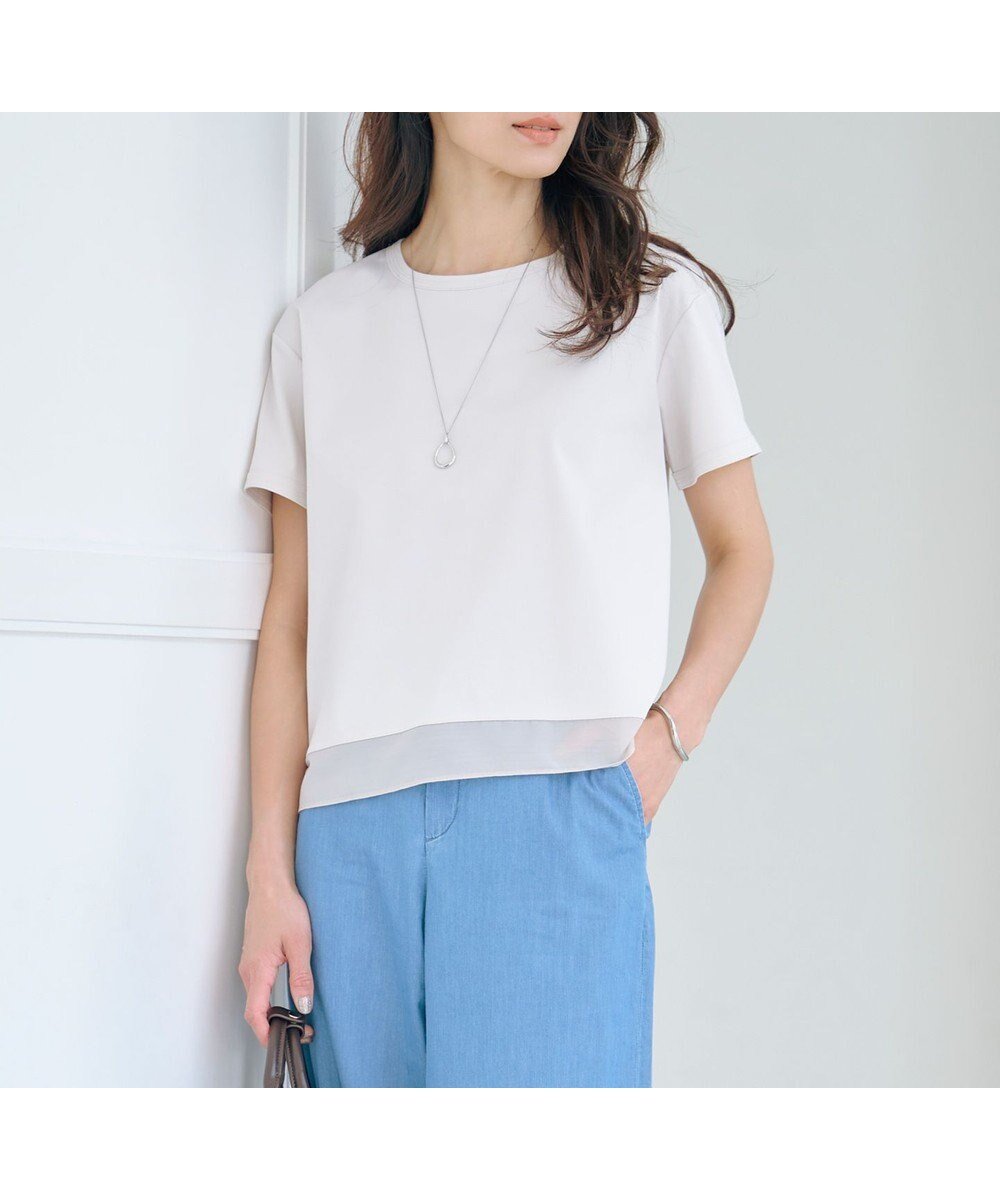 【ジェイ プレス/J.PRESS】の【WEB限定カラーあり・洗える】コットンスムース シアーデザイン カットソー インテリア・キッズ・メンズ・レディースファッション・服の通販 founy(ファニー) 　ファッション　Fashion　レディースファッション　Fashion for Women　トップス・カットソー　Cut & Sew Tops　シャツ・ブラウス・オフィスカジュアル　Elegant Blouses & Button-Ups　ロングTシャツ・Tシャツ　Longline T-Shirts & Tees　カットソー・ベーシックTシャツ　Cut-and-Sewn Tops / Stretch Tees & Basics　春　Spring　洗える　Machine Washable　カットソー　Cut and Sewn Top　シアー　Sheer, See-Through　シルケット　Silket, Silky Cotton　シンプル　Simple, Minimal　ジャケット　Jacket, Outerwear　半袖　Short Sleeve, Half Sleeve　S/S・春夏　SS, Spring/Summer, Warm Season　夏　Summer　エレガント 上品　Elegant　グレージュ系|ID: prp329100004917031 ipo3291000000036866920