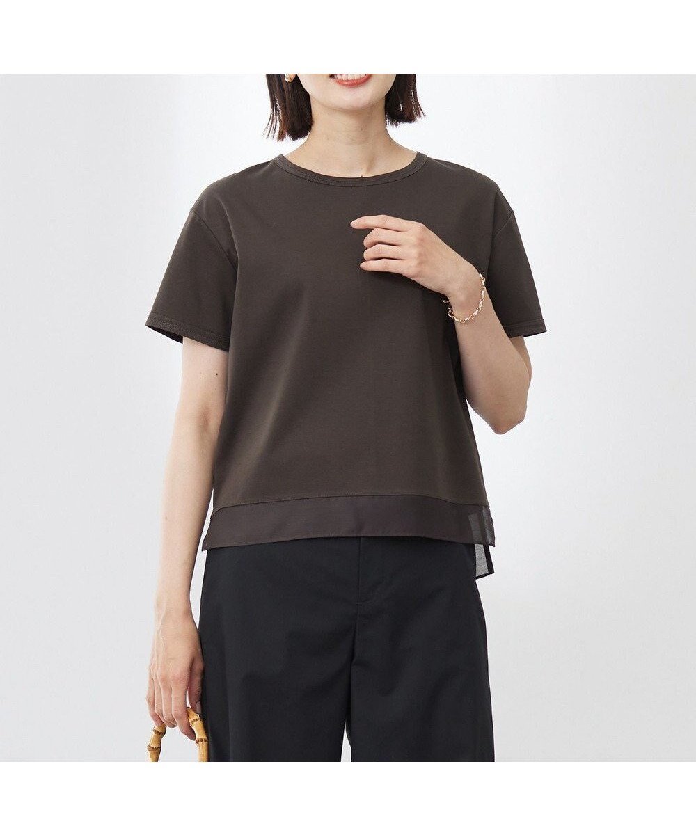 【ジェイ プレス/J.PRESS】の【WEB限定カラーあり・洗える】コットンスムース シアーデザイン カットソー インテリア・キッズ・メンズ・レディースファッション・服の通販 founy(ファニー) 　ファッション　Fashion　レディースファッション　Fashion for Women　トップス・カットソー　Cut & Sew Tops　シャツ・ブラウス・オフィスカジュアル　Elegant Blouses & Button-Ups　ロングTシャツ・Tシャツ　Longline T-Shirts & Tees　カットソー・ベーシックTシャツ　Cut-and-Sewn Tops / Stretch Tees & Basics　春　Spring　洗える　Machine Washable　カットソー　Cut and Sewn Top　シアー　Sheer, See-Through　シルケット　Silket, Silky Cotton　シンプル　Simple, Minimal　ジャケット　Jacket, Outerwear　半袖　Short Sleeve, Half Sleeve　S/S・春夏　SS, Spring/Summer, Warm Season　夏　Summer　エレガント 上品　Elegant　【WEB限定カラー】ダークブラウン系|ID: prp329100004917031 ipo3291000000036866924