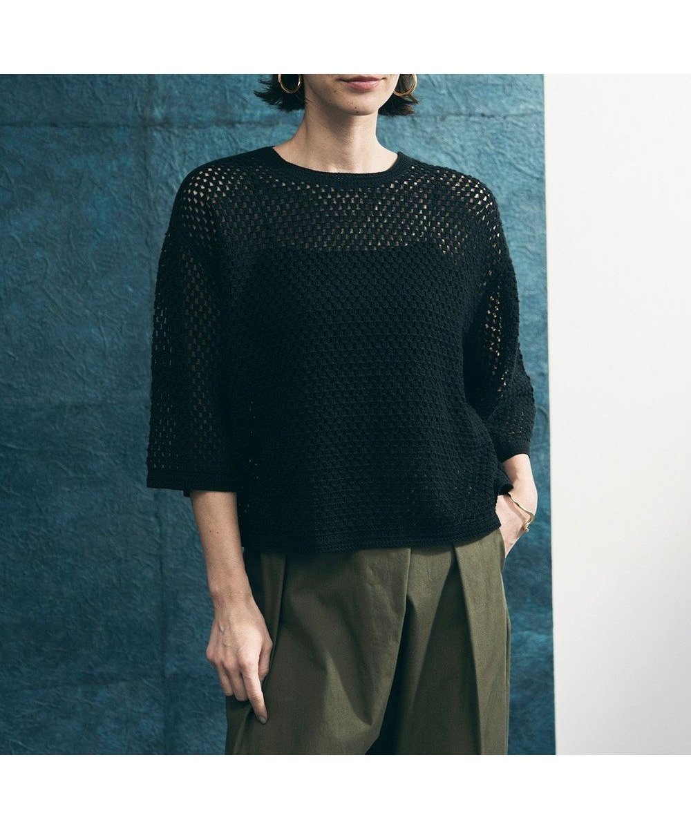 【アンフィーロ 自由区/UNFILO】のクロシェレースニット ハーフスリーブ プルオーバー インテリア・キッズ・メンズ・レディースファッション・服の通販 founy(ファニー) 　ファッション　Fashion　レディースファッション　Fashion for Women　トップス・カットソー　Cut & Sew Tops　ニット　Knit Tops & Sweaters　カジュアルプルオーバー・ニットトップス　Pullovers & Knit Tops / Casual Pullovers　ウォッシャブル　Machine Washable　春　Spring　かぎ針　Crochet　シンプル　Simple, Minimal　スリーブ　Sleeve, Long Sleeve / Short Sleeve　セーター　Sweater, Knitwear　デニム　Denim, Jeans Material　トレンド　Trend, Trending Now　ハーフ　Half, Half-Length　ボトム　Bottoms, Lower Wear　ロング　Long, Long-Length　S/S・春夏　SS, Spring/Summer, Warm Season　おすすめ　Recommended / Our Picks　夏　Summer　ブラック|ID: prp329100004917075 ipo3291000000036867698