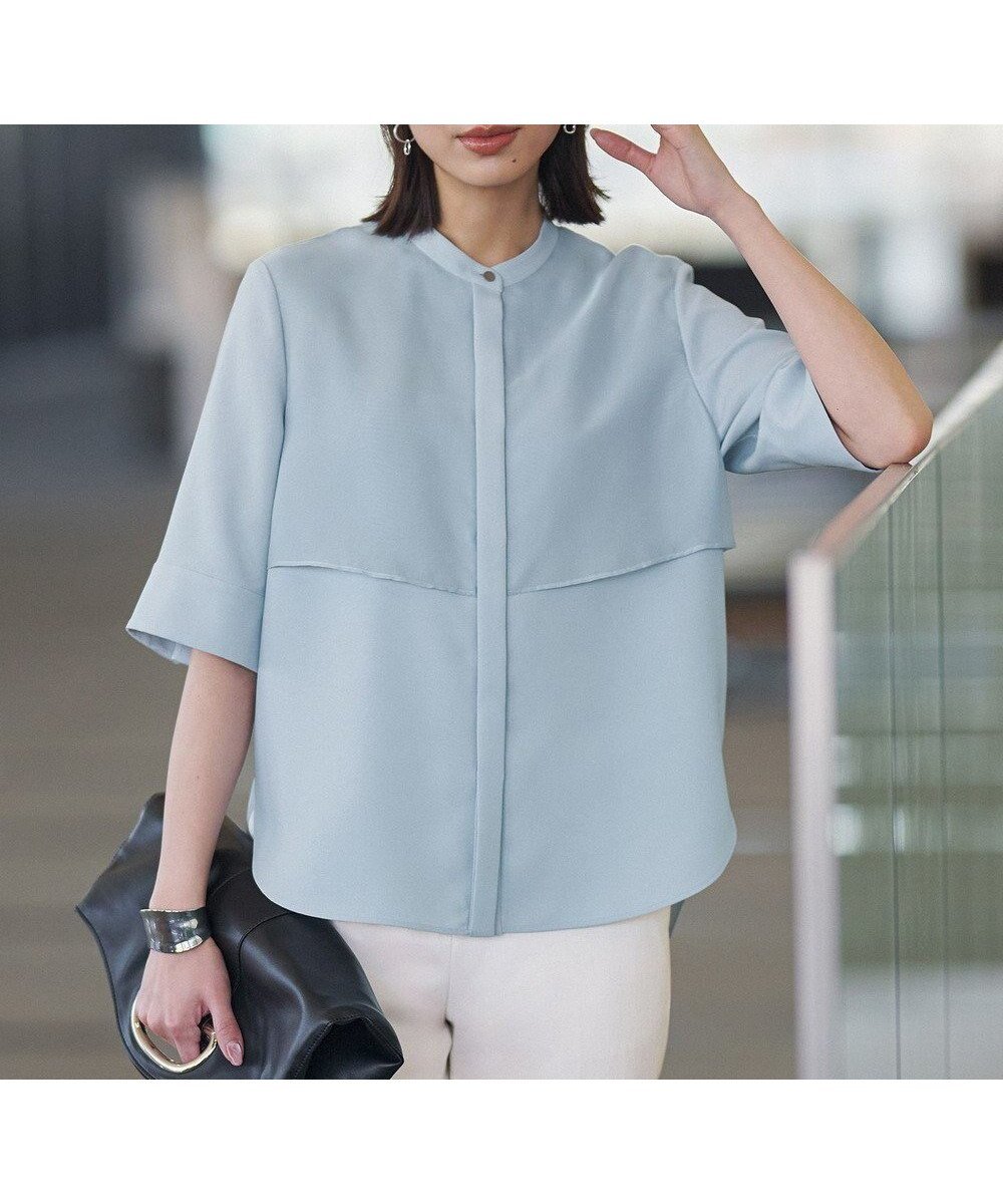 【アイシービー/iCB】の【WEB限定カラーあり】 FluidBackSatin バンドカラーシャツ インテリア・キッズ・メンズ・レディースファッション・服の通販 founy(ファニー) 　ファッション　Fashion　レディースファッション　Fashion for Women　トップス・カットソー　Cut & Sew Tops　シャツ・ブラウス・オフィスカジュアル　Elegant Blouses & Button-Ups　春　Spring　サテン　Satin, Glossy Fabric　シアー　Sheer, See-Through　セットアップ　Set-Up, Coordinated Outfit　トレンド　Trend, Trending Now　なめらか　Smooth, Silky Texture　フロント　Front, Front Design　ヘムライン　Hemline, Bottom Cut　ヨーク　Yoke, Yoke Design　ワイド　Wide, Wide Fit　S/S・春夏　SS, Spring/Summer, Warm Season　おすすめ　Recommended / Our Picks　夏　Summer　2026年　2026　サックスグレー[WEB限定]|ID: prp329100004918904 ipo3291000000036898407