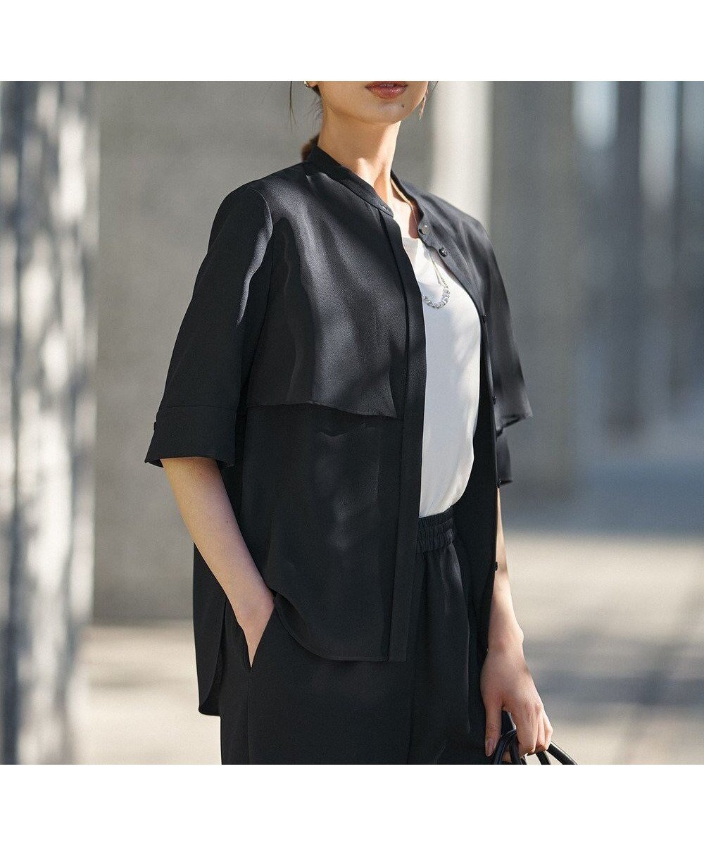 【アイシービー/iCB】の【WEB限定カラーあり】 FluidBackSatin バンドカラーシャツ インテリア・キッズ・メンズ・レディースファッション・服の通販 founy(ファニー) 　ファッション　Fashion　レディースファッション　Fashion for Women　トップス・カットソー　Cut & Sew Tops　シャツ・ブラウス・オフィスカジュアル　Elegant Blouses & Button-Ups　春　Spring　サテン　Satin, Glossy Fabric　シアー　Sheer, See-Through　セットアップ　Set-Up, Coordinated Outfit　トレンド　Trend, Trending Now　なめらか　Smooth, Silky Texture　フロント　Front, Front Design　ヘムライン　Hemline, Bottom Cut　ヨーク　Yoke, Yoke Design　ワイド　Wide, Wide Fit　S/S・春夏　SS, Spring/Summer, Warm Season　おすすめ　Recommended / Our Picks　夏　Summer　2026年　2026　ネイビー[WEB限定]|ID: prp329100004918904 ipo3291000000036898410