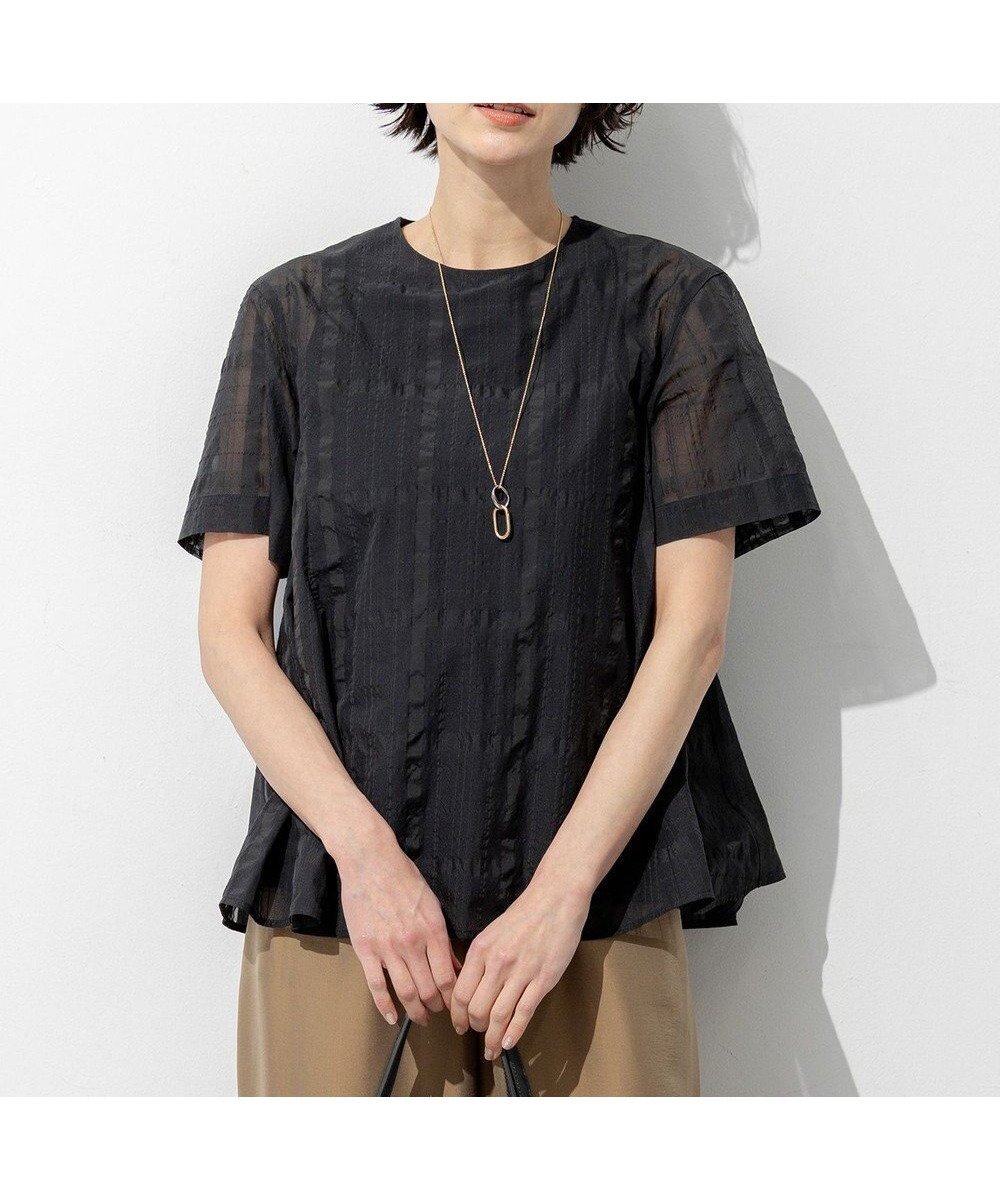 【23区/NIJYUSANKU】の【先行予約】シアーチェックレイヤード フレア Tブラウス インテリア・キッズ・メンズ・レディースファッション・服の通販 founy(ファニー) 　ファッション　Fashion　レディースファッション　Fashion for Women　トップス・カットソー　Cut & Sew Tops　シャツ・ブラウス・オフィスカジュアル　Elegant Blouses & Button-Ups　インナー　Innerwear　エアリー　Airy Texture　春　Spring　カットソー　Cut and Sewn Top　シャドー　Shadow, Subtle Pattern　ジャケット　Jacket, Outerwear　スリーブ　Sleeve, Long Sleeve / Short Sleeve　タンク　Tank Top, Sleeveless Top　チェック　Check, Plaid, Tartan　デニム　Denim, Jeans Material　フレア　Flare, Flared　半袖　Short Sleeve, Half Sleeve　S/S・春夏　SS, Spring/Summer, Warm Season　夏　Summer　エレガント 上品　Elegant　2026年　2026　ブラック系|ID: prp329100004918948 ipo3291000000036898762