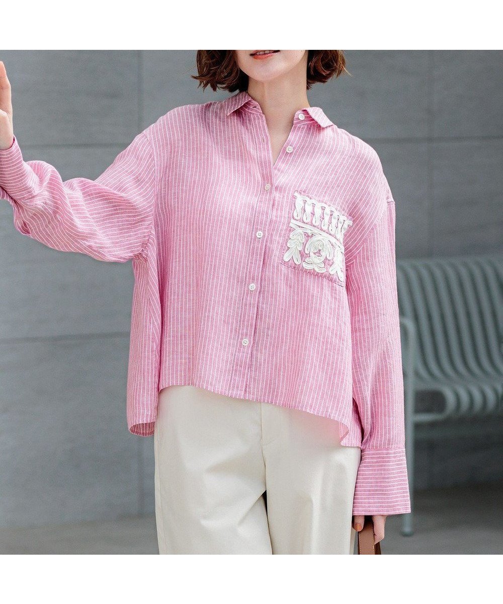 【23区/NIJYUSANKU】の【先行予約】LIBECOリネン ポケット刺繍 クロップドシャツ 人気、トレンドファッション・服の通販 founy(ファニー) 　ファッション　Fashion　レディースファッション　Fashion for Women　トップス・カットソー　Cut & Sew Tops　シャツ・ブラウス・オフィスカジュアル　Elegant Blouses & Button-Ups　オレンジ　Orange　春　Spring　カフス　Cuff Design　クロップド　Cropped, Short Length　シンプル　Simple, Minimal　スリーブ　Sleeve, Long Sleeve / Short Sleeve　チェック　Check, Plaid, Tartan　トレンド　Trend, Trending Now　バランス　Balance, Style Balance　フェミニン　Feminine, Girly　ベーシック　Basic, Essential　ポケット　Pocket, Pocket Detail　リネン　Linen, Linen Fabric　S/S・春夏　SS, Spring/Summer, Warm Season　夏　Summer　2026年　2026　 other-1|ID: prp329100004918951 ipo3291000000036898774