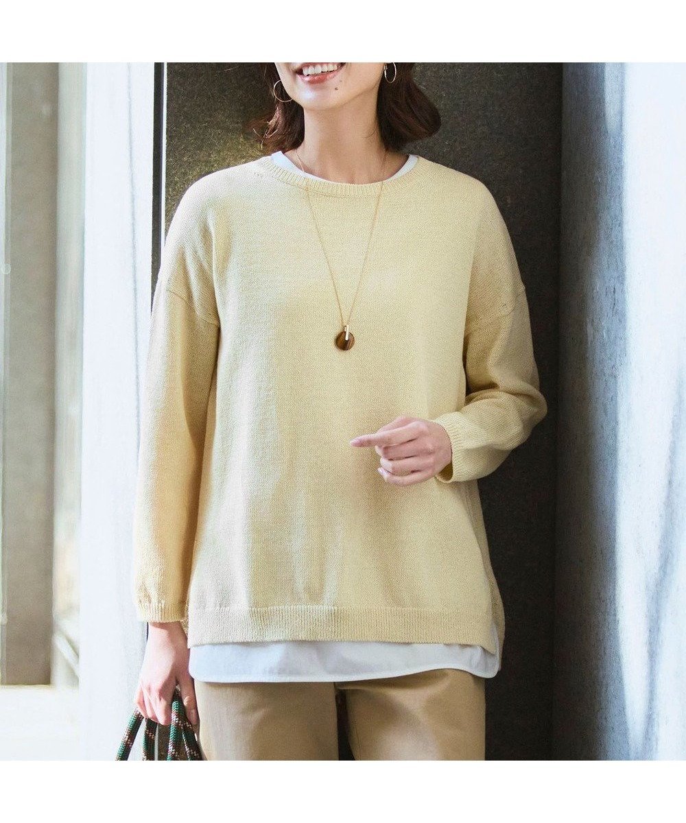 【23区/NIJYUSANKU】のコットンギマムリネ チュニック ニット インテリア・キッズ・メンズ・レディースファッション・服の通販 founy(ファニー) 　ファッション　Fashion　レディースファッション　Fashion for Women　トップス・カットソー　Cut & Sew Tops　ニット　Knit Tops & Sweaters　イエロー　Yellow　春　Spring　スリット　Slit, Slit Detail　セーター　Sweater, Knitwear　チュニック　Tunic, Long Top　デニム　Denim, Jeans Material　ミックス　Mix, Mixed Style　リラックス　Relax, Relaxed Fit　ワイド　Wide, Wide Fit　S/S・春夏　SS, Spring/Summer, Warm Season　おすすめ　Recommended / Our Picks　夏　Summer　エレガント 上品　Elegant　2026年　2026　イエロー系|ID: prp329100004918971 ipo3291000000036898973