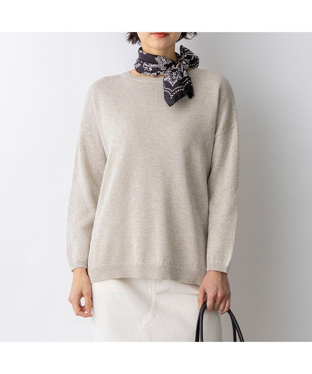 【23区/NIJYUSANKU】のコットンギマムリネ チュニック ニット インテリア・キッズ・メンズ・レディースファッション・服の通販 founy(ファニー) 　ファッション　Fashion　レディースファッション　Fashion for Women　トップス・カットソー　Cut & Sew Tops　ニット　Knit Tops & Sweaters　イエロー　Yellow　春　Spring　スリット　Slit, Slit Detail　セーター　Sweater, Knitwear　チュニック　Tunic, Long Top　デニム　Denim, Jeans Material　ミックス　Mix, Mixed Style　リラックス　Relax, Relaxed Fit　ワイド　Wide, Wide Fit　S/S・春夏　SS, Spring/Summer, Warm Season　おすすめ　Recommended / Our Picks　夏　Summer　エレガント 上品　Elegant　2026年　2026　ベージュ系|ID: prp329100004918971 ipo3291000000036898978