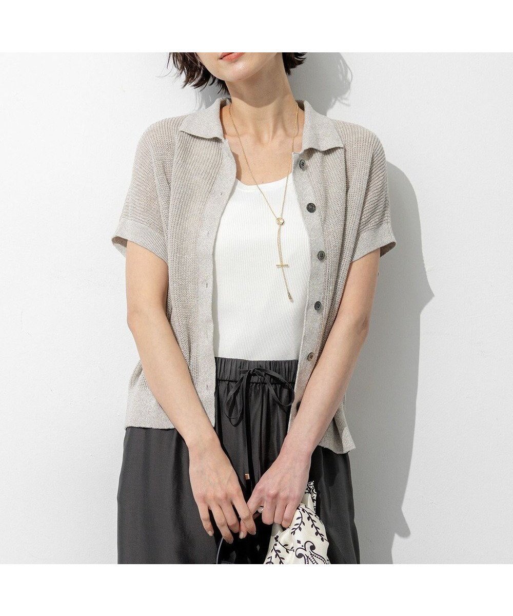 【23区/NIJYUSANKU】のピュアリネン ハーフスリーブ ポロニット インテリア・キッズ・メンズ・レディースファッション・服の通販 founy(ファニー) 　ファッション　Fashion　レディースファッション　Fashion for Women　トップス・カットソー　Cut & Sew Tops　ニット　Knit Tops & Sweaters　春　Spring　畦　Ribbed Knit　コンパクト　Compact, Small Size　スキッパー　Skipper, Open Collar　スリーブ　Sleeve, Long Sleeve / Short Sleeve　セーター　Sweater, Knitwear　トレンド　Trend, Trending Now　ハーフ　Half, Half-Length　バランス　Balance, Style Balance　リネン　Linen, Linen Fabric　リラックス　Relax, Relaxed Fit　ワイド　Wide, Wide Fit　S/S・春夏　SS, Spring/Summer, Warm Season　夏　Summer　2026年　2026　ベージュ系|ID: prp329100004918978 ipo3291000000036899090