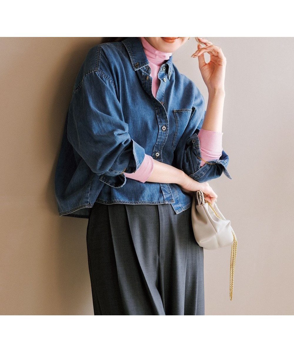 【アンフィーロ 自由区/UNFILO】の【UNFILO DENIM LIGHT】 クロップドシャツ インテリア・キッズ・メンズ・レディースファッション・服の通販 founy(ファニー) 　ファッション　Fashion　レディースファッション　Fashion for Women　トップス・カットソー　Cut & Sew Tops　シャツ・ブラウス・オフィスカジュアル　Elegant Blouses & Button-Ups　軽量　Lightweight, Ultra Light　デニム　Denim, Jeans Material　羽織　Haori, Light Jacket　A/W・秋冬　Autumn/Winter　ミッドブルー|ID: prp329100004919007 ipo3291000000036899516