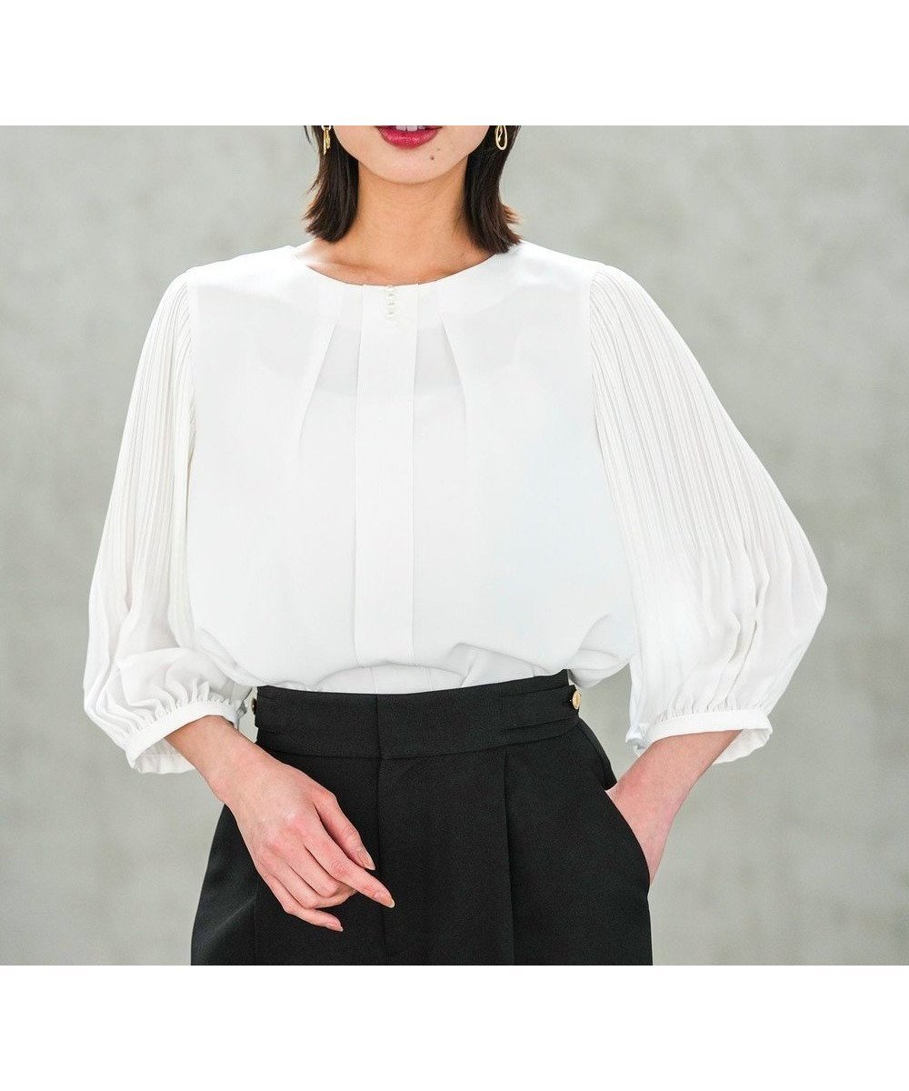 【エニィ スィス/any SiS】のプリーツスリーブ ブラウス インテリア・キッズ・メンズ・レディースファッション・服の通販 founy(ファニー) 　ファッション　Fashion　レディースファッション　Fashion for Women　トップス・カットソー　Cut & Sew Tops　シャツ・ブラウス・オフィスカジュアル　Elegant Blouses & Button-Ups　おすすめ　Recommended / Our Picks　ウォッシャブル　Machine Washable　シフォン　Chiffon, Lightweight Fabric　シンプル　Simple, Minimal　ジャケット　Jacket, Outerwear　スリーブ　Sleeve, Long Sleeve / Short Sleeve　ドレープ　Drape, Draping Fabric　プリーツ　Pleats, Pleated　ランダム　Random, Irregular　エレガント 上品　Elegant　夏　Summer　新作・新入荷　New Arrivals / New In　春　Spring　S/S・春夏　SS, Spring/Summer, Warm Season　ビジネス 仕事 通勤　Business / Work / Commuting　オフ|ID: prp329100004919010 ipo3291000000036899565