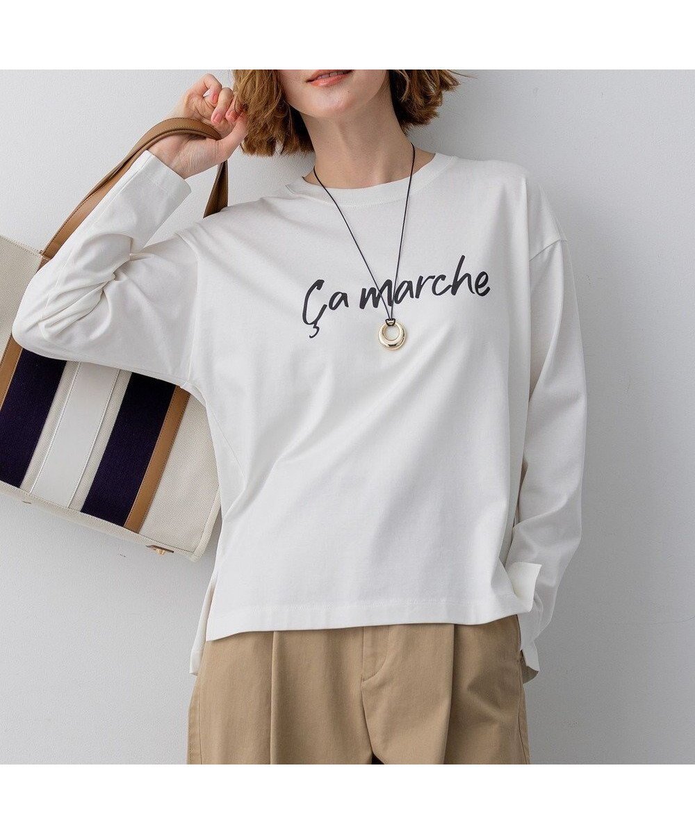 【23区/NIJYUSANKU】のCa marche ロゴ ロングTシャツ 人気、トレンドファッション・服の通販 founy(ファニー) 　ファッション　Fashion　レディースファッション　Fashion for Women　トップス・カットソー　Cut & Sew Tops　シャツ・ブラウス・オフィスカジュアル　Elegant Blouses & Button-Ups　ロングTシャツ・Tシャツ　Longline T-Shirts & Tees　カットソー・ベーシックTシャツ　Cut-and-Sewn Tops / Stretch Tees & Basics　春　Spring　カットソー　Cut and Sewn Top　シンプル　Simple, Minimal　ジャケット　Jacket, Outerwear　スリーブ　Sleeve, Long Sleeve / Short Sleeve　ロング　Long, Long-Length　S/S・春夏　SS, Spring/Summer, Warm Season　おすすめ　Recommended / Our Picks　夏　Summer　エレガント 上品　Elegant　2026年　2026　 other-1|ID: prp329100004921794 ipo3291000000036928573