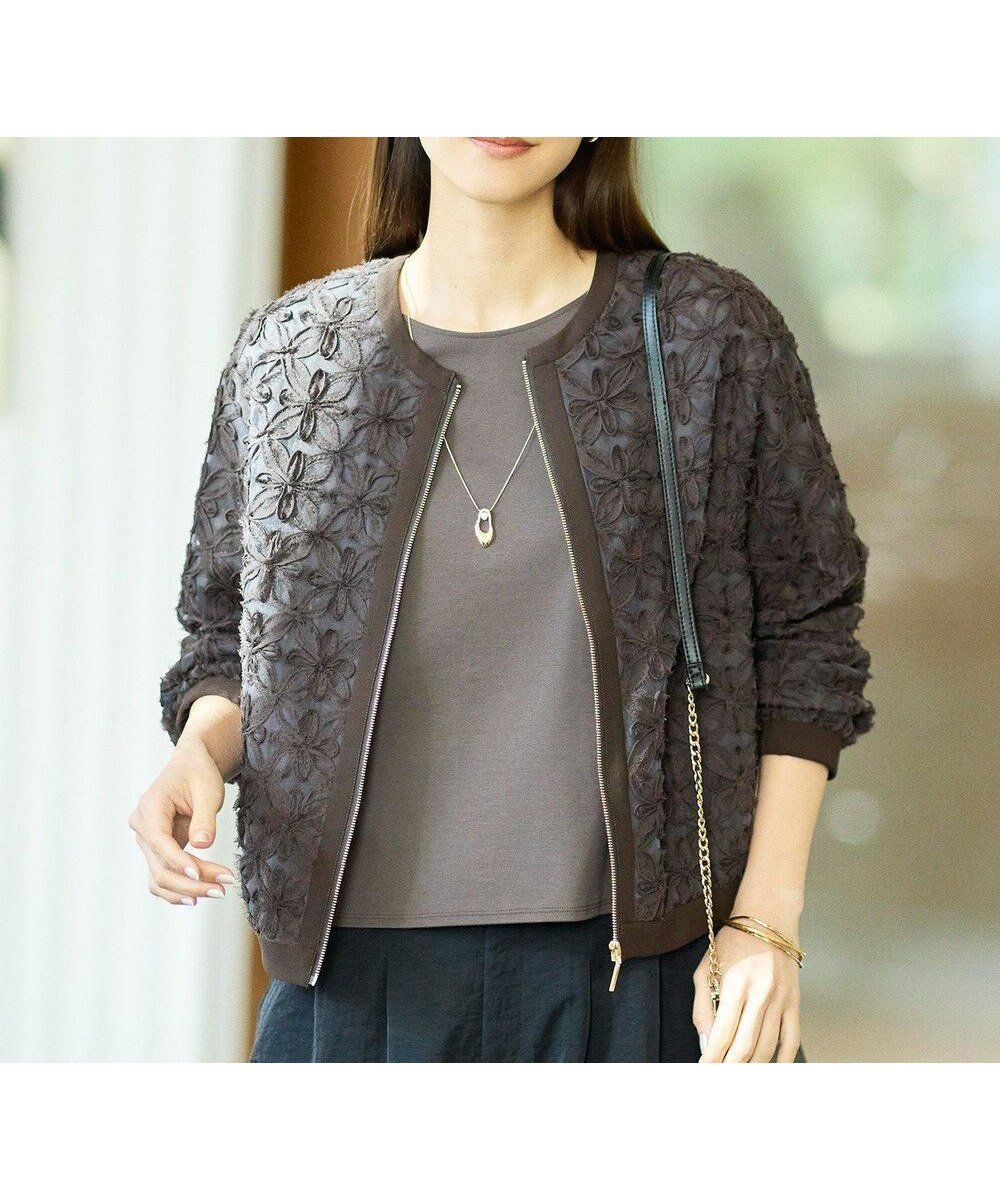 【自由区/JIYU-KU】の【SHIHOさん着用・展示会人気No.1・こだわり素材】テープエンブロイダリー ブルゾン インテリア・キッズ・メンズ・レディースファッション・服の通販 founy(ファニー) 　ファッション　Fashion　レディースファッション　Fashion for Women　アウター　Coat / Outerwear Collection　レディースジャケット・軽アウター　Jackets　ブルゾンジャケット・スポーティアウター　Blouson Jackets　シアー　Sheer, See-Through　シフォン　Chiffon, Lightweight Fabric　シンプル　Simple, Minimal　ジャケット　Jacket, Outerwear　ブルゾン　Blouson, Bomber Jacket　ブロッキング　Color Blocking, Panel Design　メタル　Metal, Metal Parts　エレガント 上品　Elegant　人気　Popular, Best Seller　夏　Summer　春　Spring　S/S・春夏　SS, Spring/Summer, Warm Season　ブラウン|ID: prp329100004921884 ipo3291000000036929625