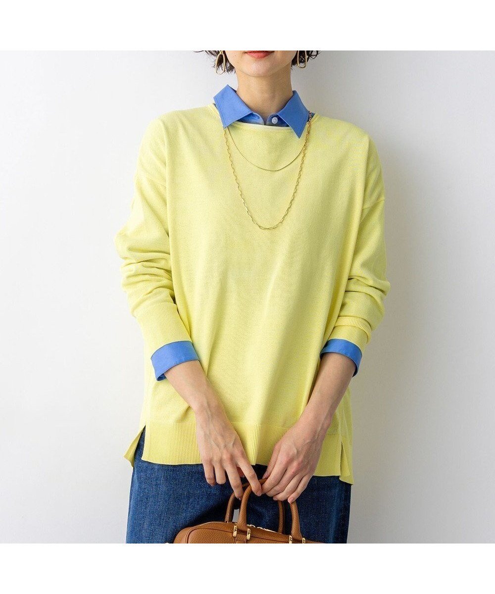 【23区/NIJYUSANKU】のコットンポリエステルストレッチ オーバーサイズ ニット インテリア・キッズ・メンズ・レディースファッション・服の通販 founy(ファニー) 　ファッション　Fashion　レディースファッション　Fashion for Women　トップス・カットソー　Cut & Sew Tops　ニット　Knit Tops & Sweaters　イエロー　Yellow　春　Spring　コンパクト　Compact, Small Size　スリット　Slit, Slit Detail　セーター　Sweater, Knitwear　チュニック　Tunic, Long Top　S/S・春夏　SS, Spring/Summer, Warm Season　夏　Summer　2026年　2026　イエロー系|ID: prp329100004921905 ipo3291000000036929788