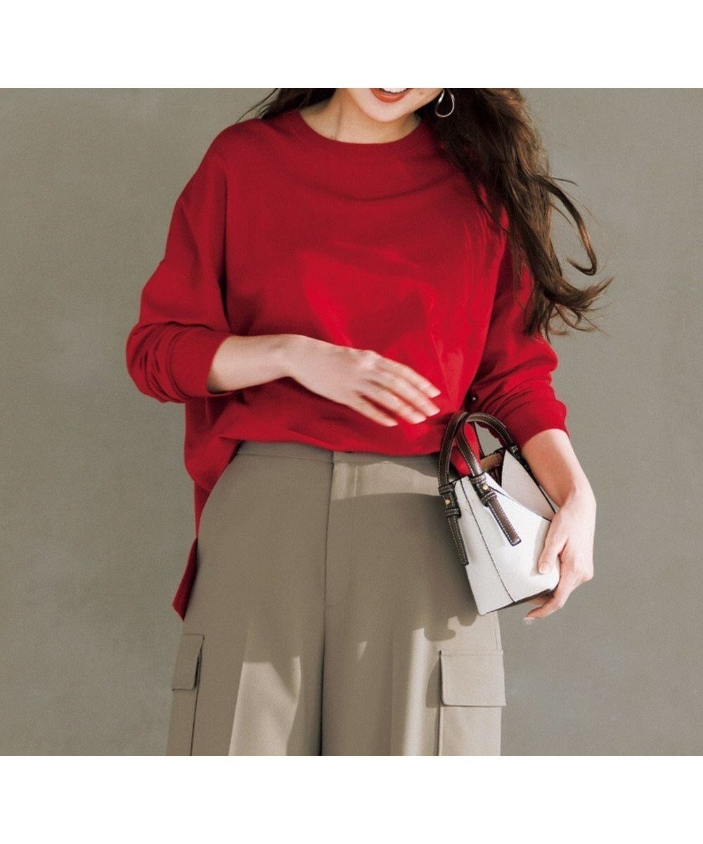 【アンフィーロ 自由区/UNFILO】のマイビューティニット ワイドクルーネック インテリア・キッズ・メンズ・レディースファッション・服の通販 founy(ファニー) 　ファッション　Fashion　レディースファッション　Fashion for Women　トップス・カットソー　Cut & Sew Tops　ニット　Knit Tops & Sweaters　ウォッシャブル　Machine Washable　抗菌　Antibacterial, Bacteria-Resistant　セーター　Sweater, Knitwear　ツイスト　Tweed, Tweed Fabric　トレンド　Trend, Trending Now　人気　Popular, Best Seller　ブロック　Block, Solid Block Pattern　ヘムライン　Hemline, Bottom Cut　ボトム　Bottoms, Lower Wear　ボーダー　Border, Stripe　モダン　Modern, Contemporary　無地　Plain, Solid Color　ワイド　Wide, Wide Fit　A/W・秋冬　Autumn/Winter　レッド|ID: prp329100004925180 ipo3291000000036957849