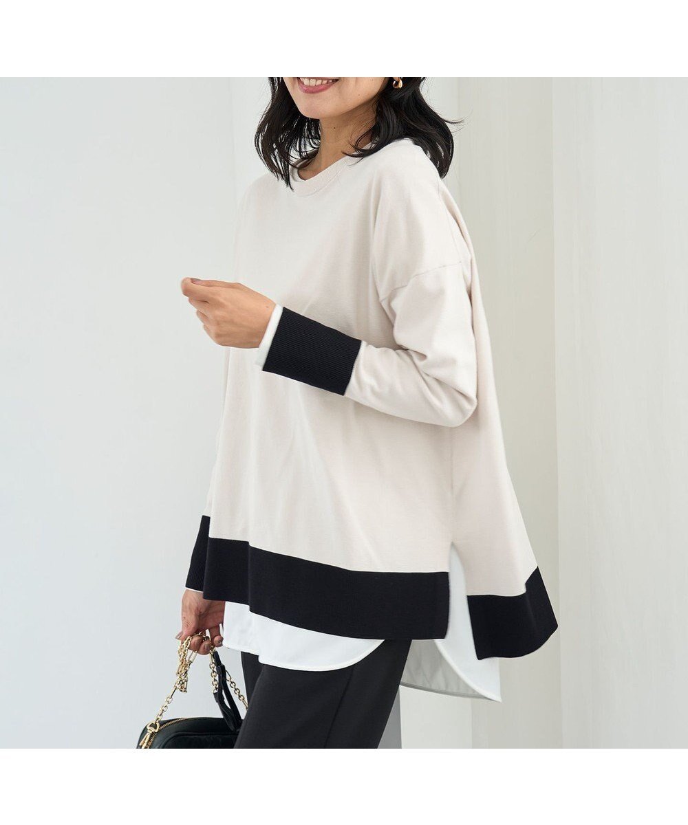 【アンフィーロ 自由区/UNFILO】のマイビューティニット ワイドクルーネック インテリア・キッズ・メンズ・レディースファッション・服の通販 founy(ファニー) 　ファッション　Fashion　レディースファッション　Fashion for Women　トップス・カットソー　Cut & Sew Tops　ニット　Knit Tops & Sweaters　ウォッシャブル　Machine Washable　抗菌　Antibacterial, Bacteria-Resistant　セーター　Sweater, Knitwear　ツイスト　Tweed, Tweed Fabric　トレンド　Trend, Trending Now　人気　Popular, Best Seller　ブロック　Block, Solid Block Pattern　ヘムライン　Hemline, Bottom Cut　ボトム　Bottoms, Lower Wear　ボーダー　Border, Stripe　モダン　Modern, Contemporary　無地　Plain, Solid Color　ワイド　Wide, Wide Fit　A/W・秋冬　Autumn/Winter　グレージュブロック|ID: prp329100004925180 ipo3291000000036957854