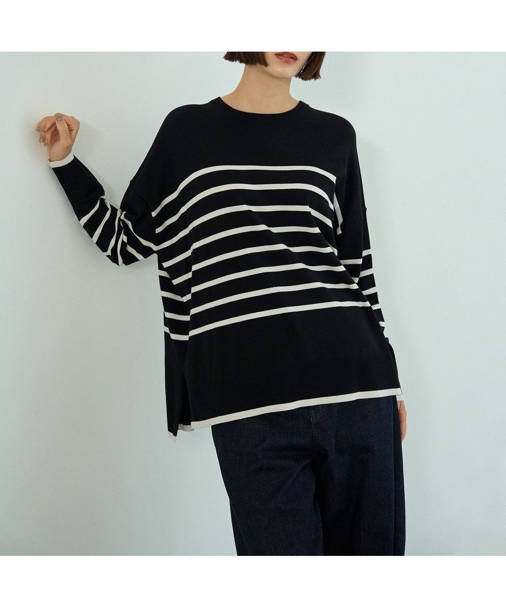 【アンフィーロ 自由区/UNFILO】のマイビューティニット ワイドクルーネック インテリア・キッズ・メンズ・レディースファッション・服の通販 founy(ファニー) 　ファッション　Fashion　レディースファッション　Fashion for Women　トップス・カットソー　Cut & Sew Tops　ニット　Knit Tops & Sweaters　ウォッシャブル　Machine Washable　抗菌　Antibacterial, Bacteria-Resistant　セーター　Sweater, Knitwear　ツイスト　Tweed, Tweed Fabric　トレンド　Trend, Trending Now　人気　Popular, Best Seller　ブロック　Block, Solid Block Pattern　ヘムライン　Hemline, Bottom Cut　ボトム　Bottoms, Lower Wear　ボーダー　Border, Stripe　モダン　Modern, Contemporary　無地　Plain, Solid Color　ワイド　Wide, Wide Fit　A/W・秋冬　Autumn/Winter　ブラックボーダー|ID: prp329100004925180 ipo3291000000036957857